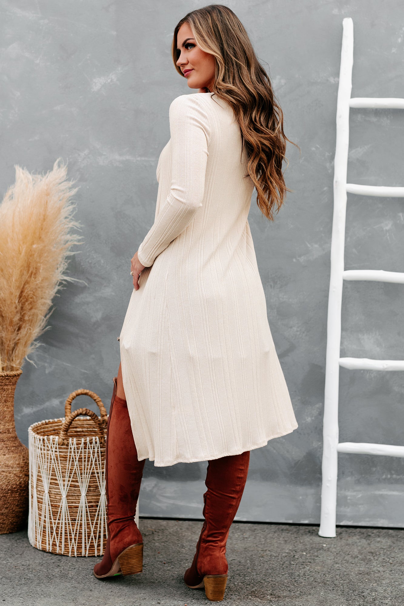 Mutually Exclusive Ribbed Tank Top & Duster Set (Oatmeal)-The Formal Wear