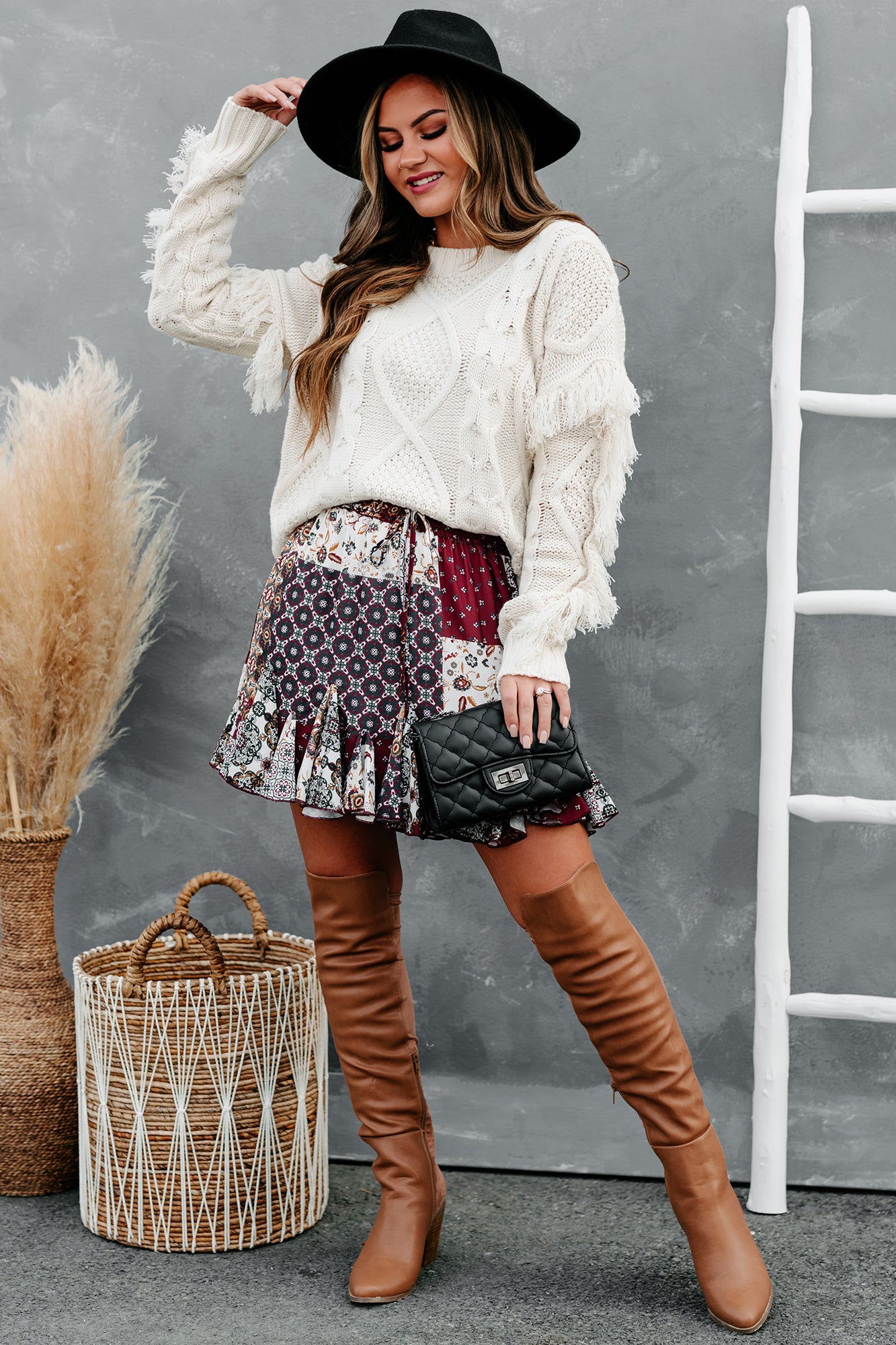 Midwest Mindset Patch Print Ruffled Mini Skirt (Red Multi)-The Formal Wear