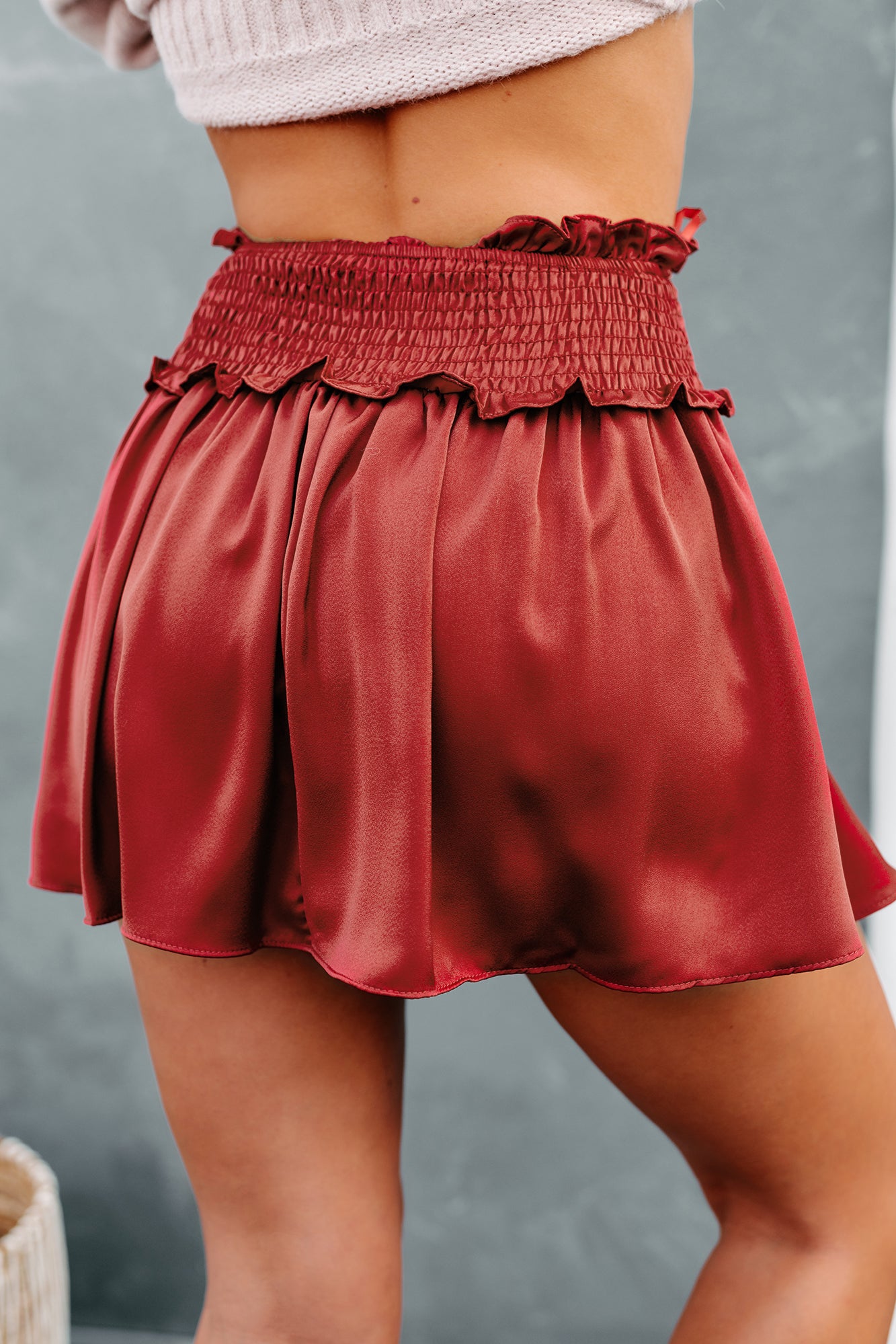Catch Me There Smocked Satin Skort (Brick)-The Formal Wear