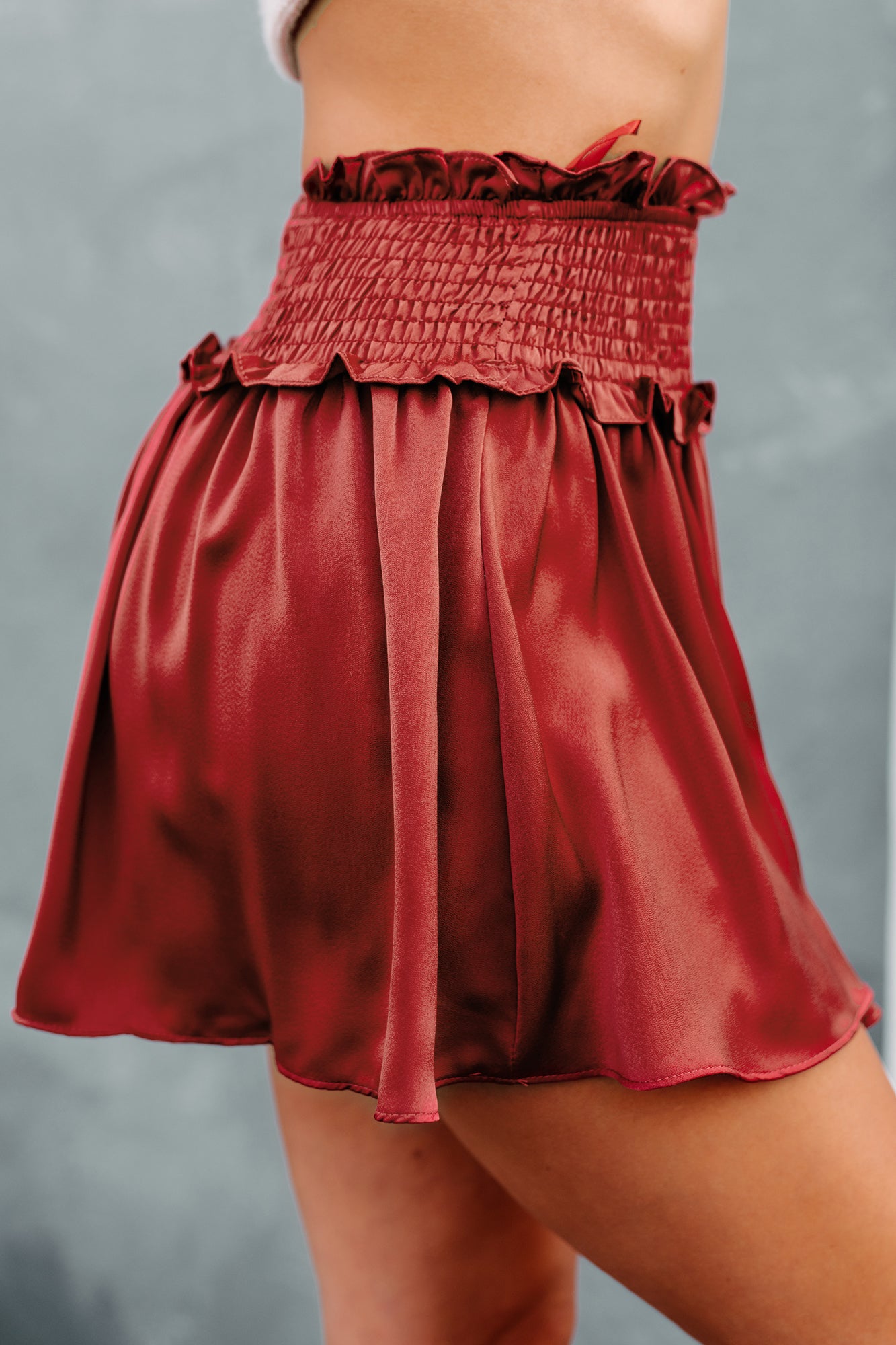 Catch Me There Smocked Satin Skort (Brick)-The Formal Wear