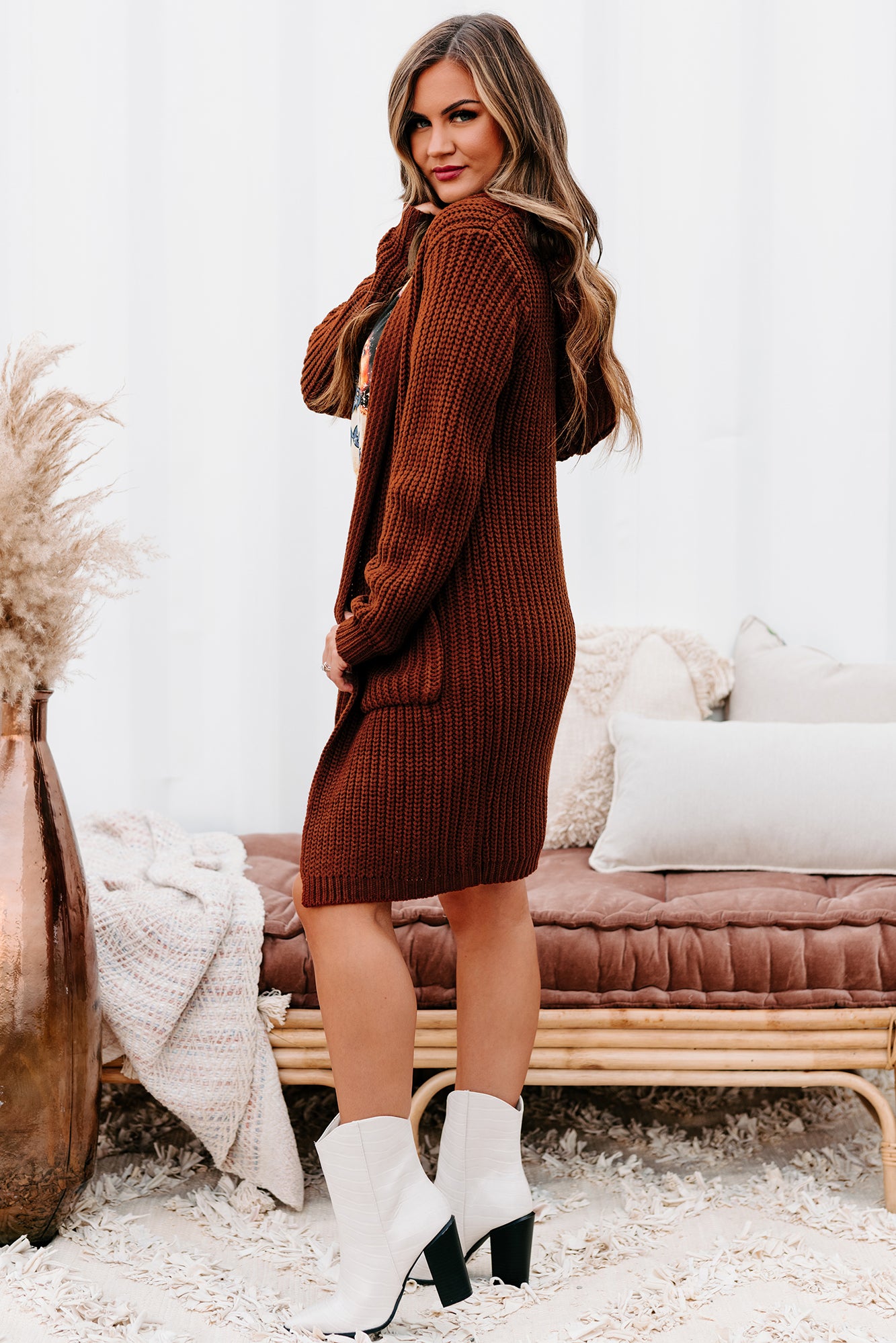 What Really Matters Hooded Cardigan (Brown)-The Formal Wear