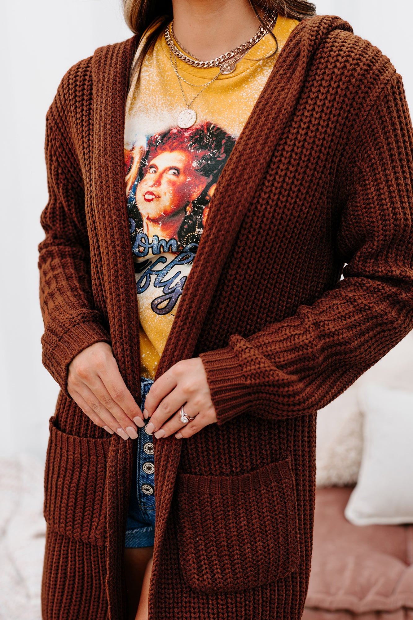 What Really Matters Hooded Cardigan (Brown)-The Formal Wear