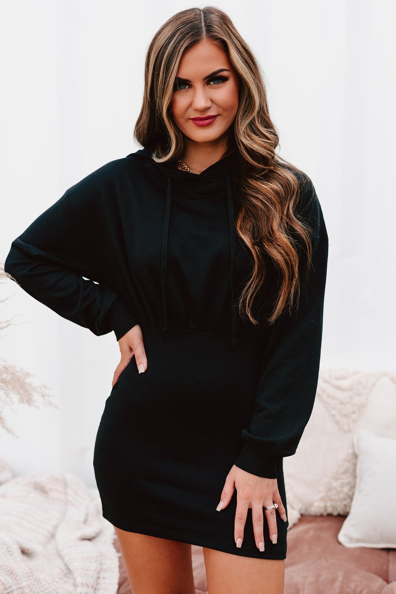 Busy Weekends Drawstring Hoodie Dress (Black)-The Formal Wear