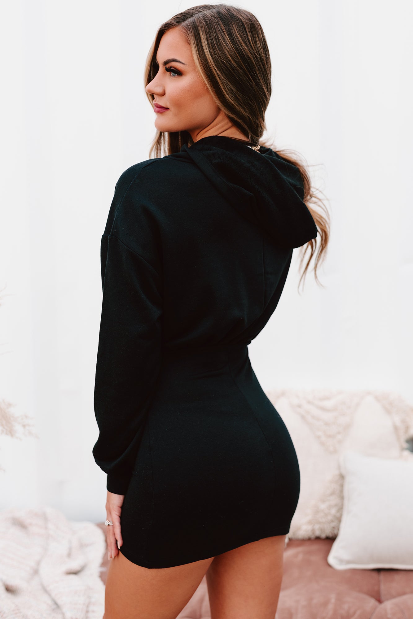 Busy Weekends Drawstring Hoodie Dress (Black)-The Formal Wear