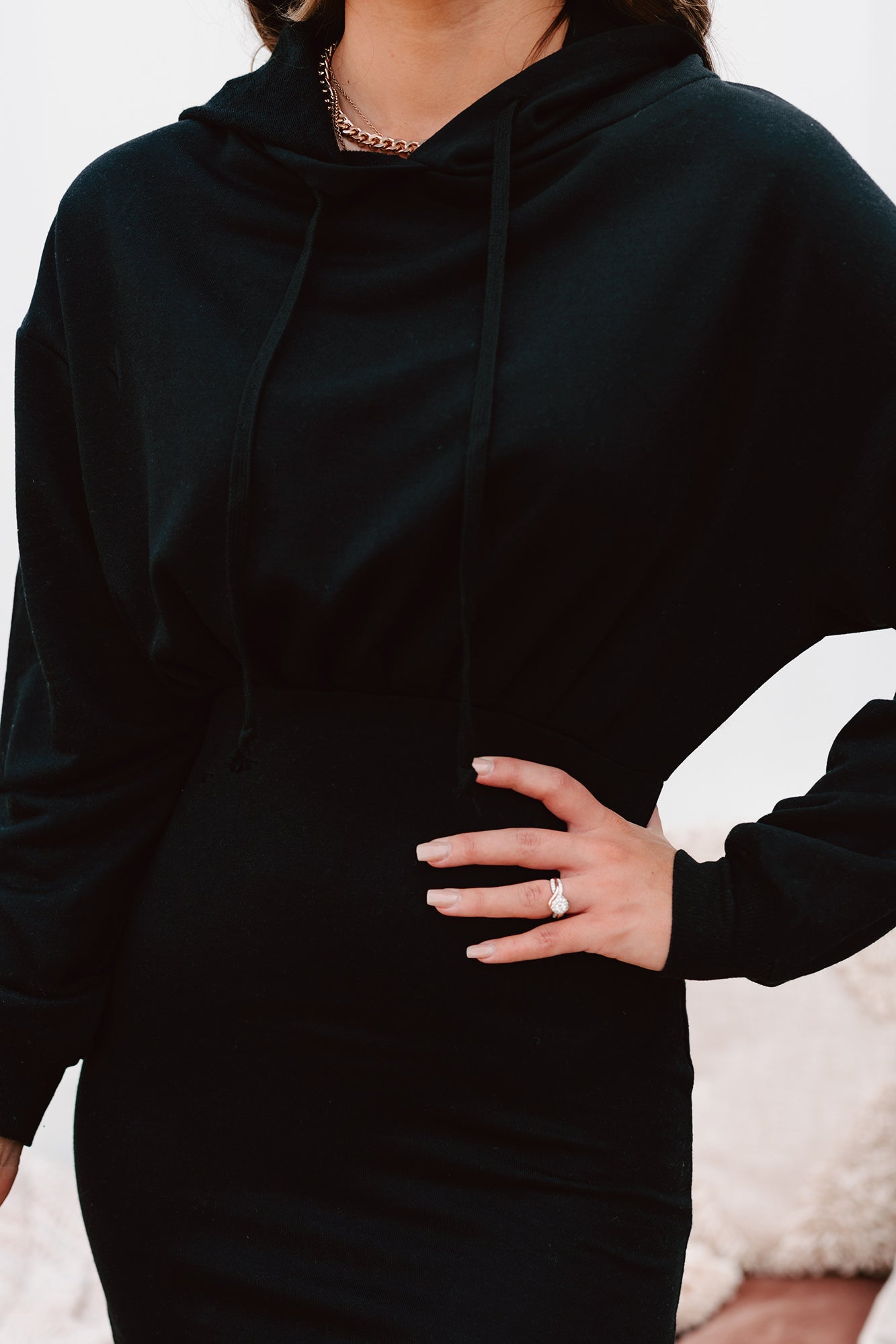 Busy Weekends Drawstring Hoodie Dress (Black)-The Formal Wear