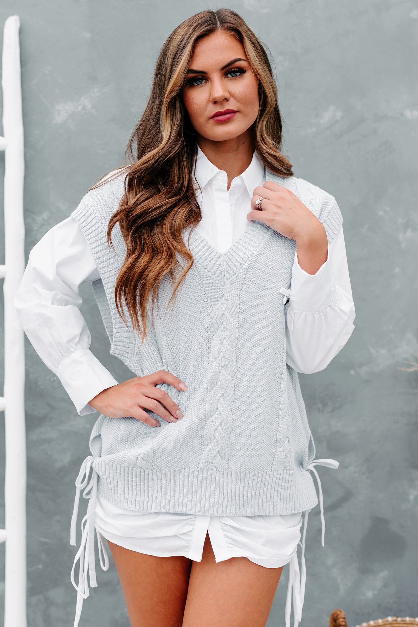 After School Special Cable Knit Sweater Vest (Blue)-The Formal Wear