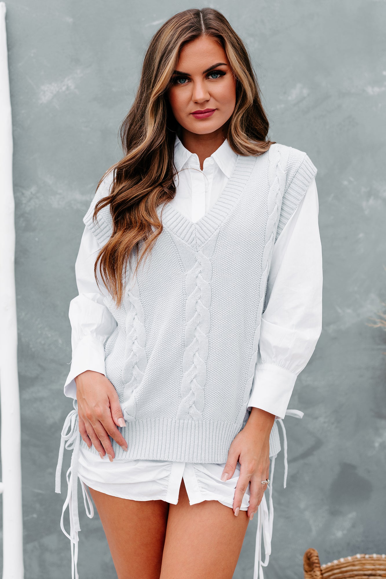 After School Special Cable Knit Sweater Vest (Blue)-The Formal Wear