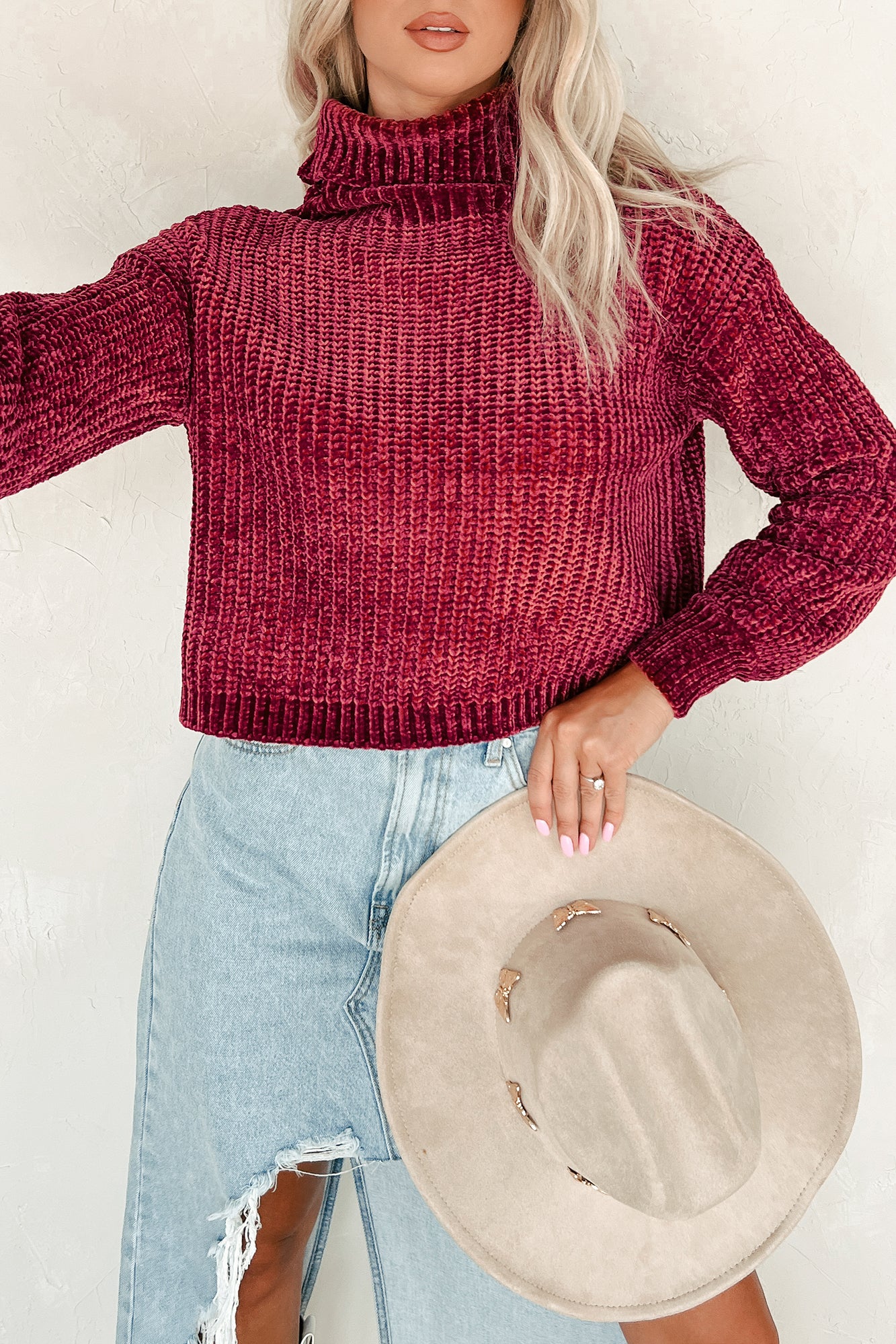 Autumn Comforts Zenana Chenille Sweater (Cabernet)-The Formal Wear