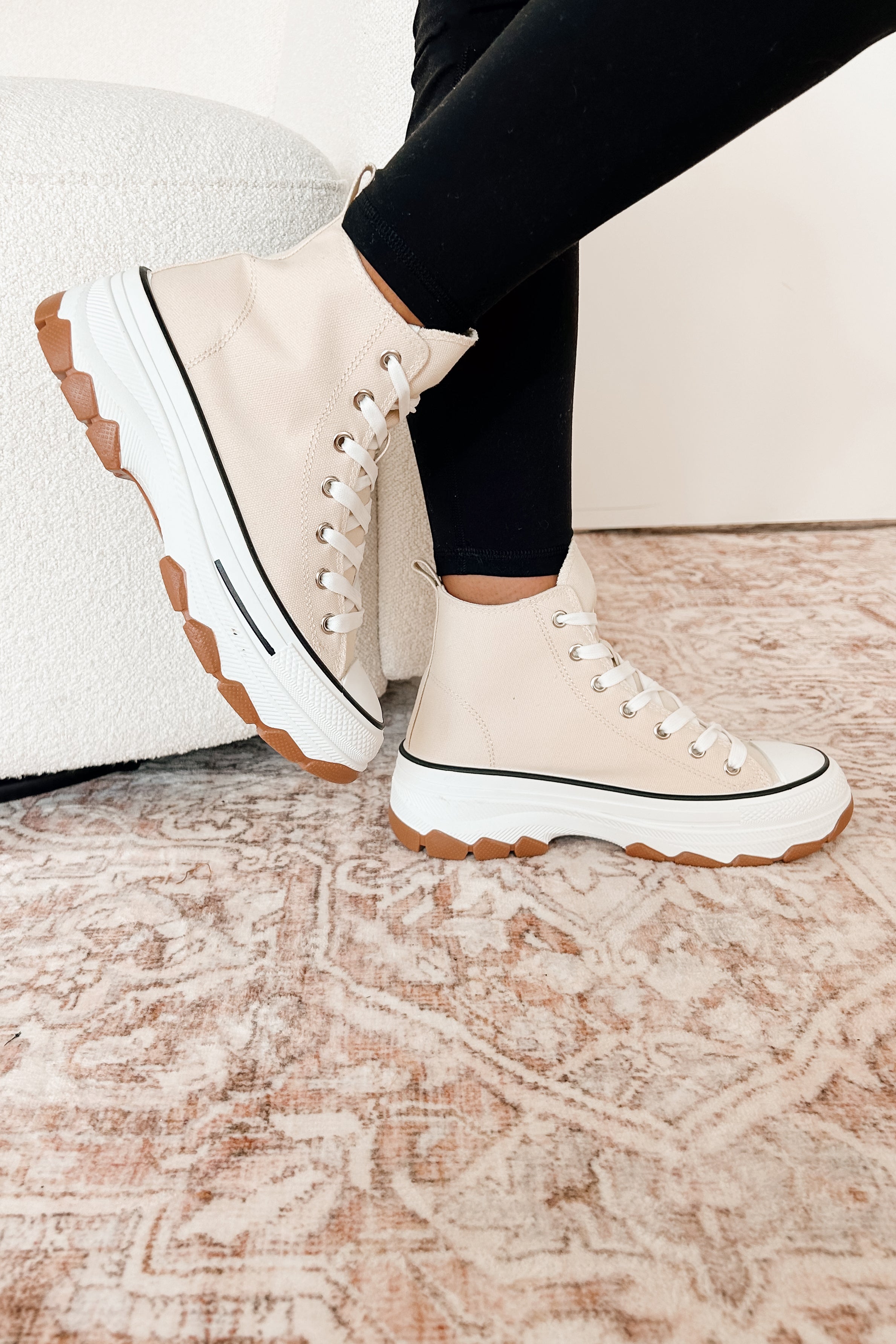 Candid & Carefree High Top Platform Sneakers (Beige)-The Formal Wear