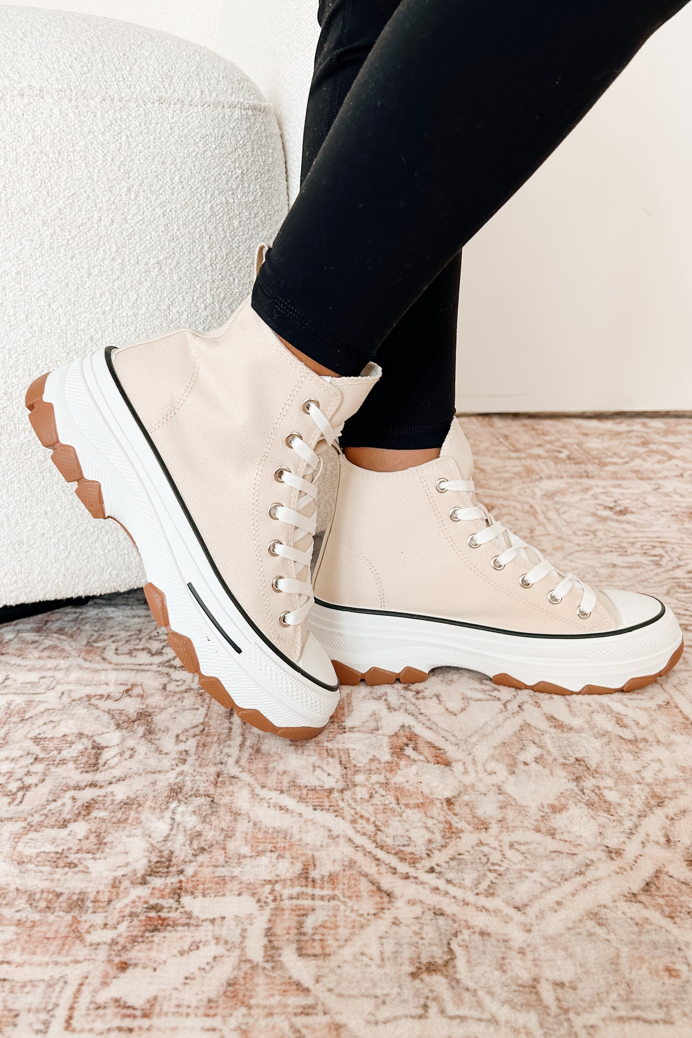 Candid & Carefree High Top Platform Sneakers (Beige)-The Formal Wear