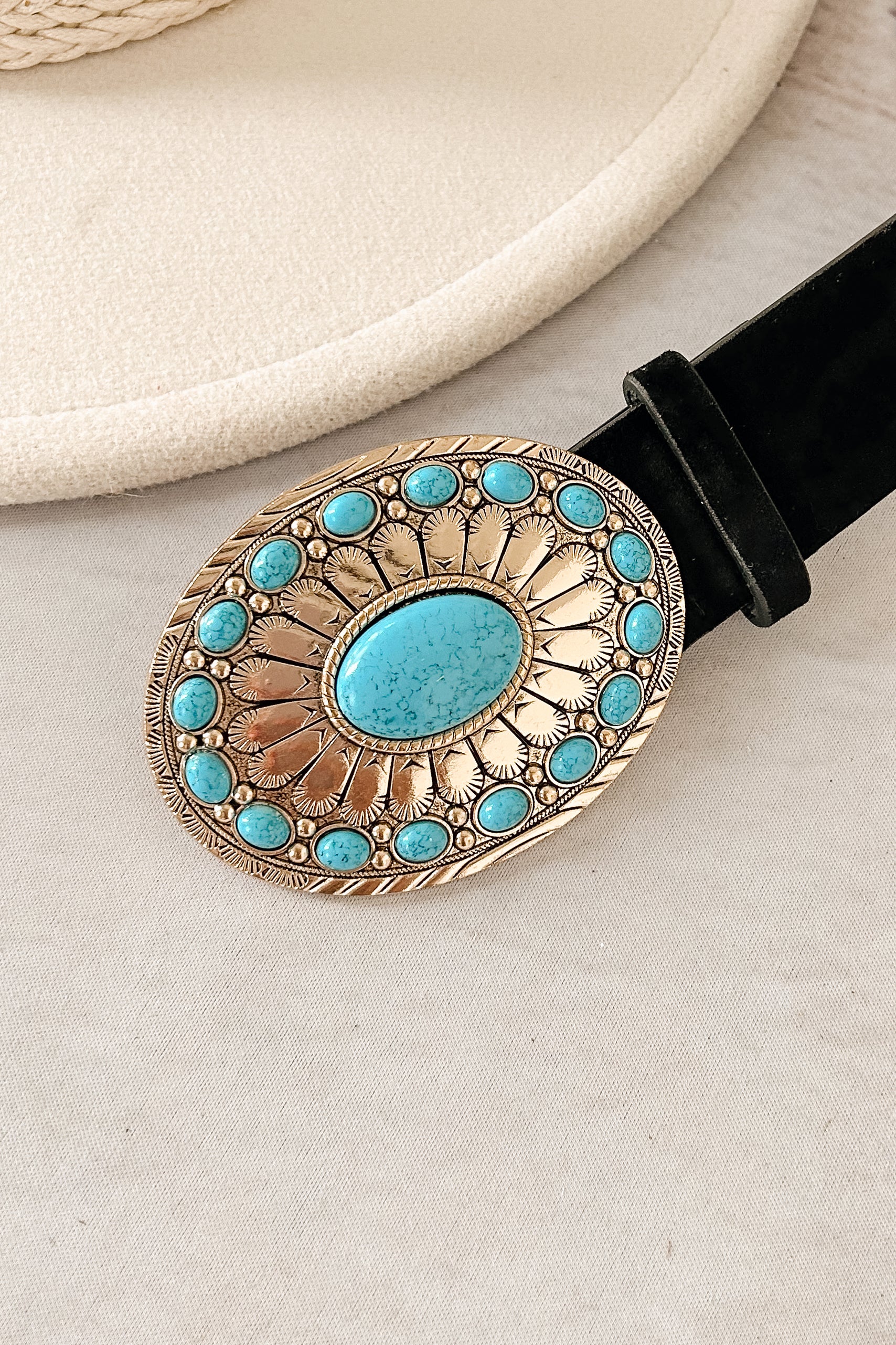 Wild West Wish Concho Buckle Belt (Gold/Black)-The Formal Wear