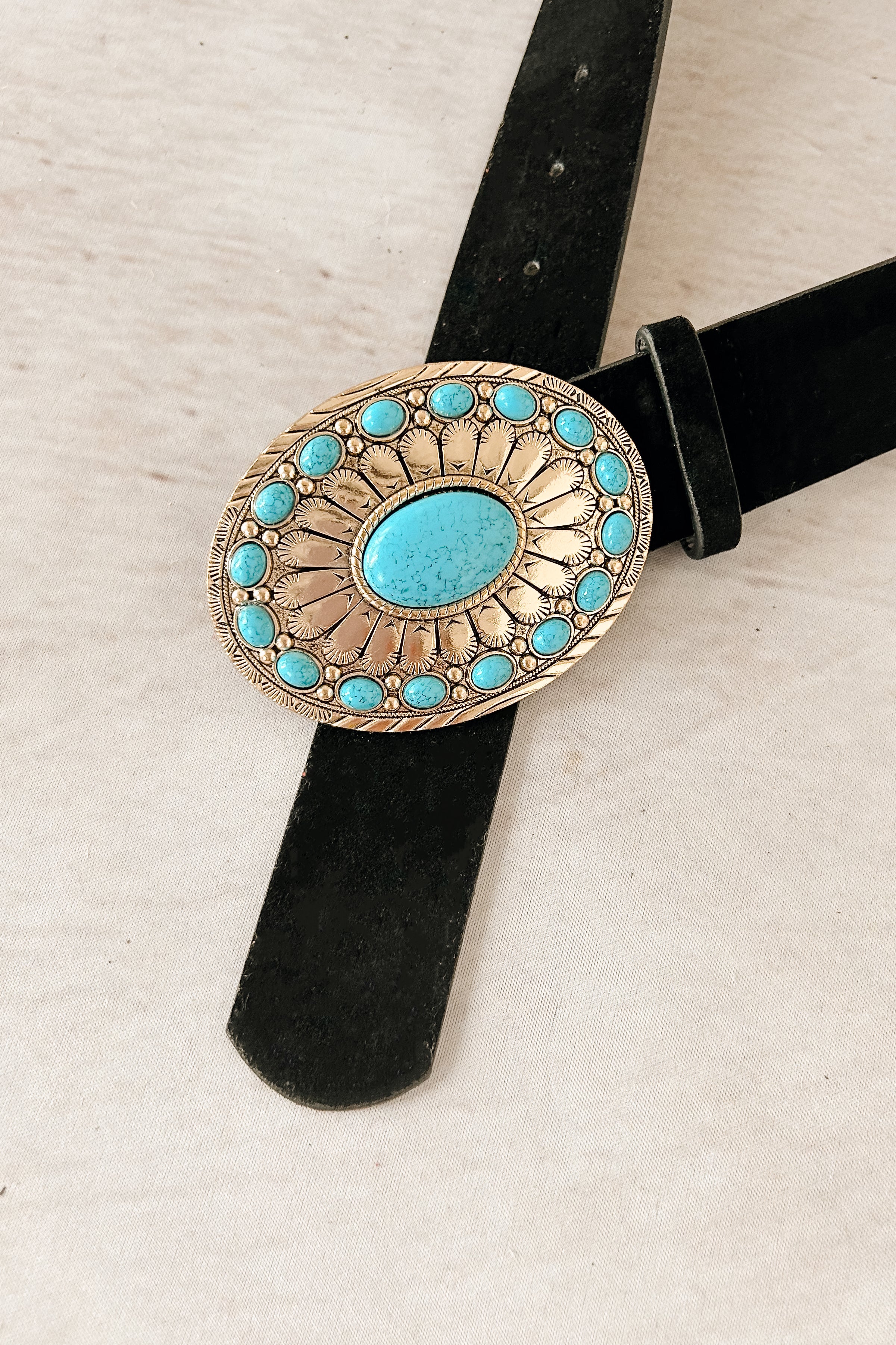 Wild West Wish Concho Buckle Belt (Gold/Black)-The Formal Wear