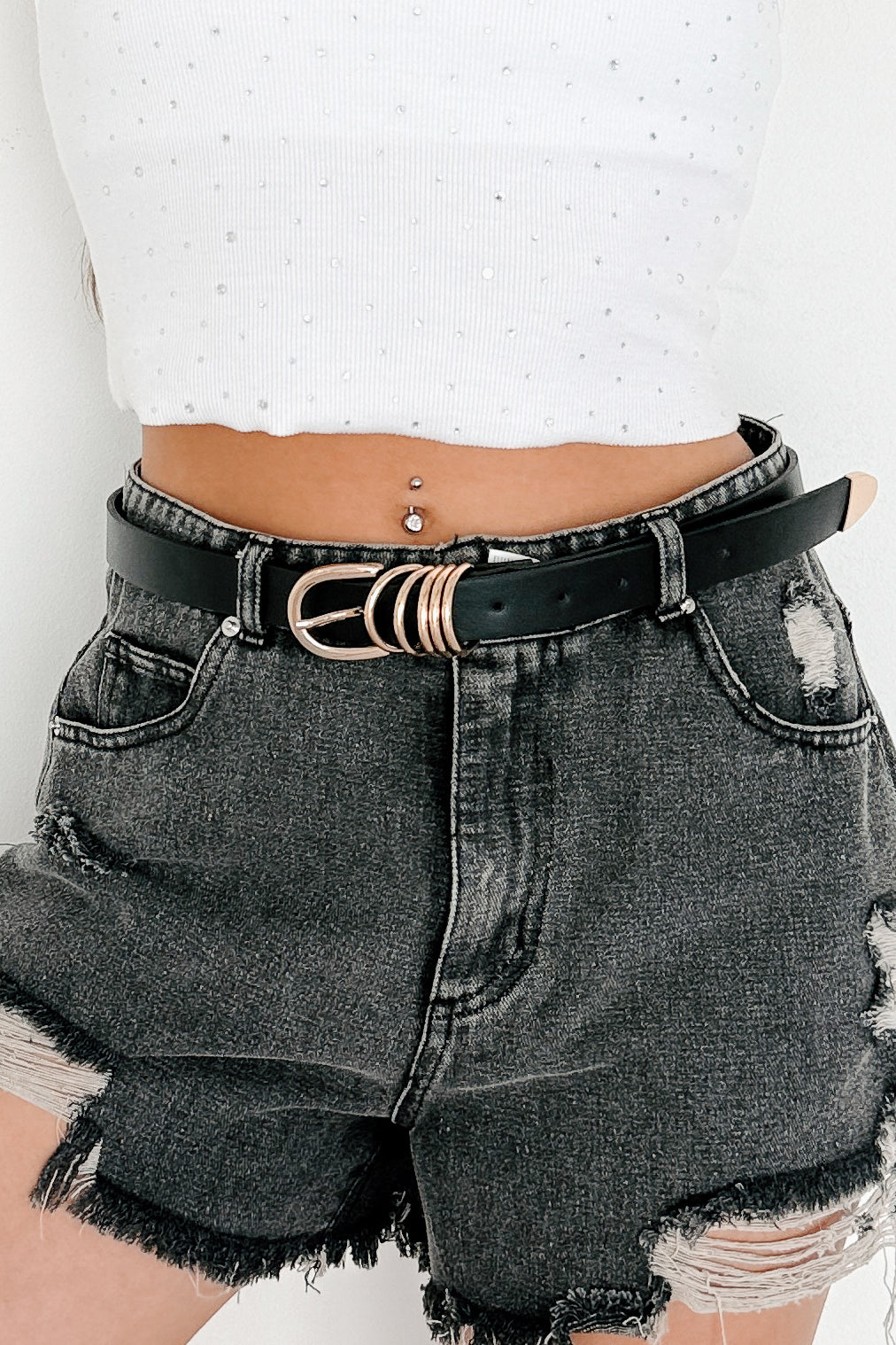 Hot Fix Ready Multi Ring Leather Belt (Gold/Black)-The Formal Wear