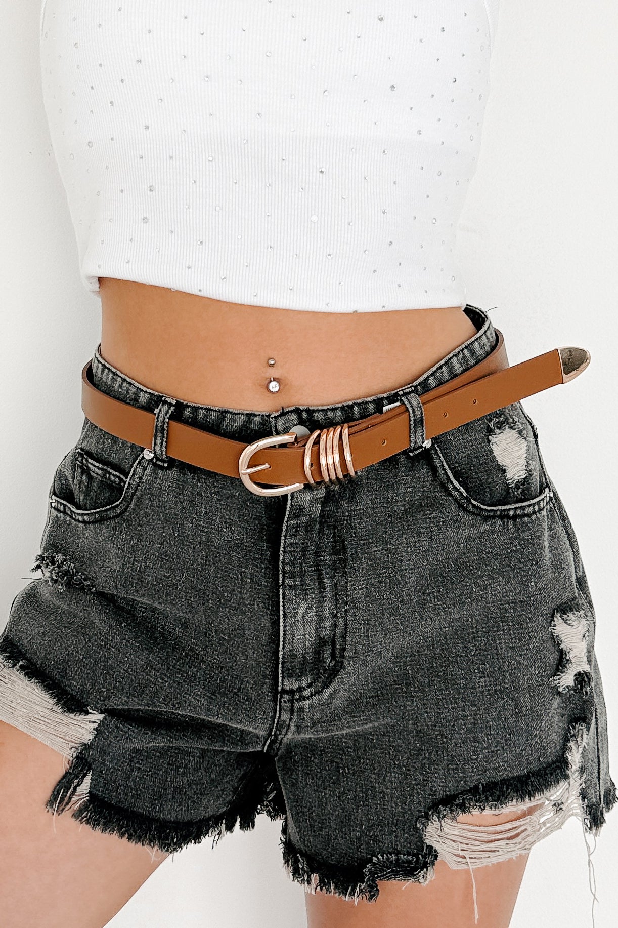 Hot Fix Ready Multi Ring Leather Belt (Gold/Brown)-The Formal Wear