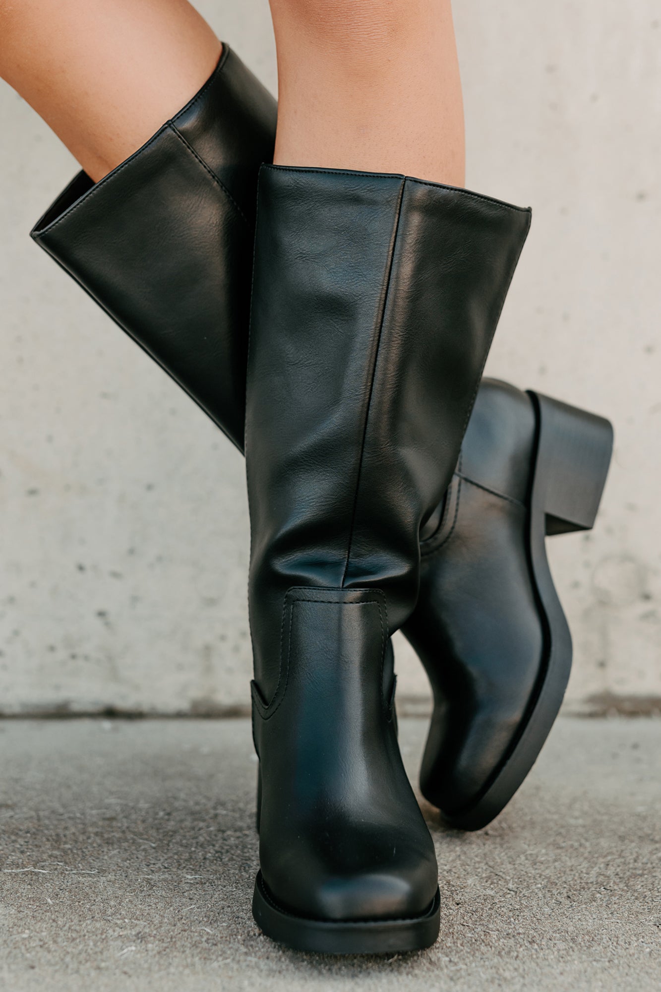 Off The Trail Mid-Calf Faux Leather Boots (Black)-The Formal Wear
