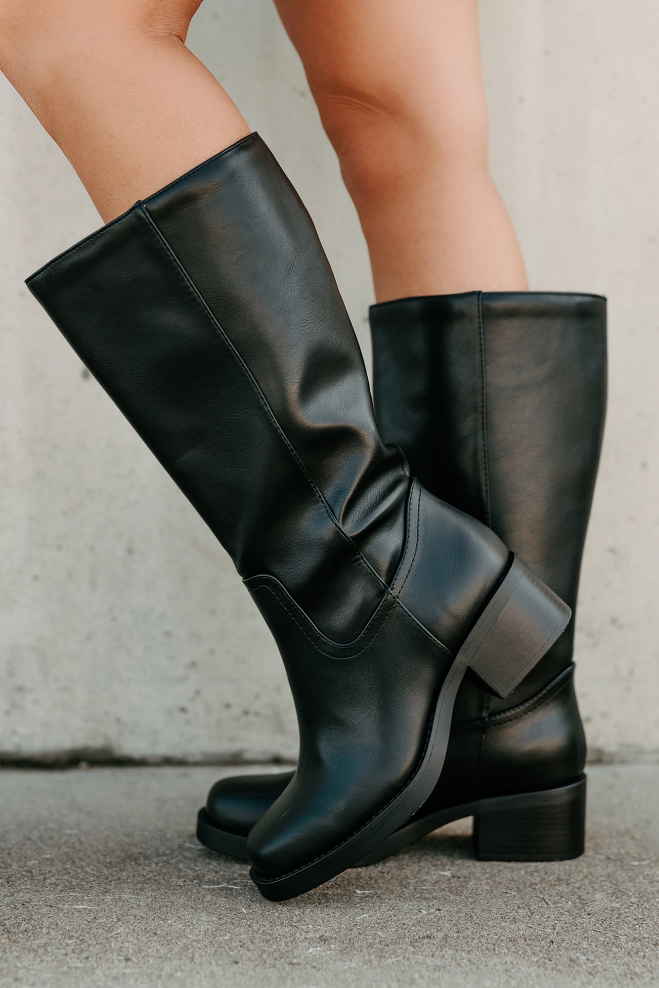 Off The Trail Mid-Calf Faux Leather Boots (Black)-The Formal Wear