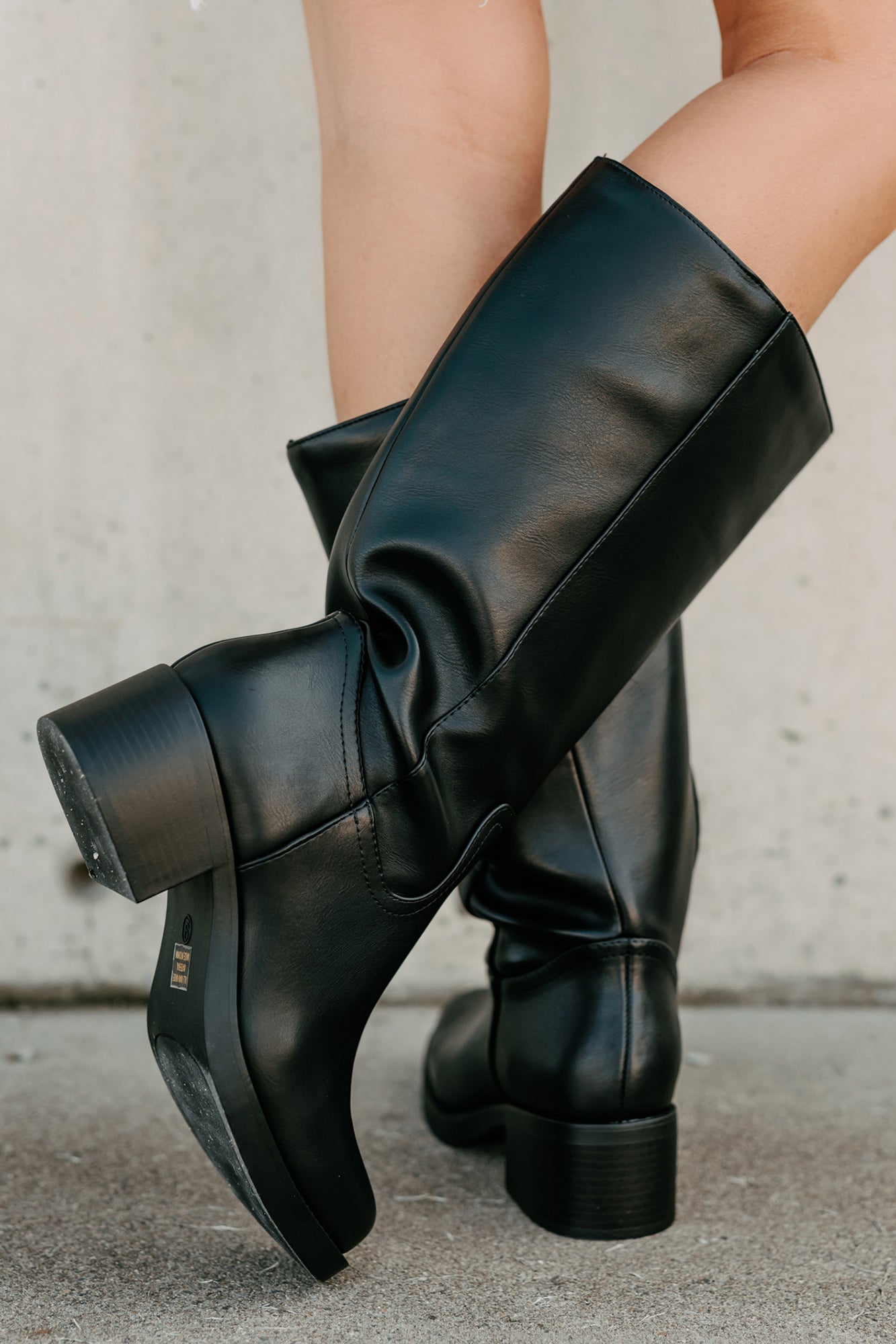 Off The Trail Mid-Calf Faux Leather Boots (Black)-The Formal Wear