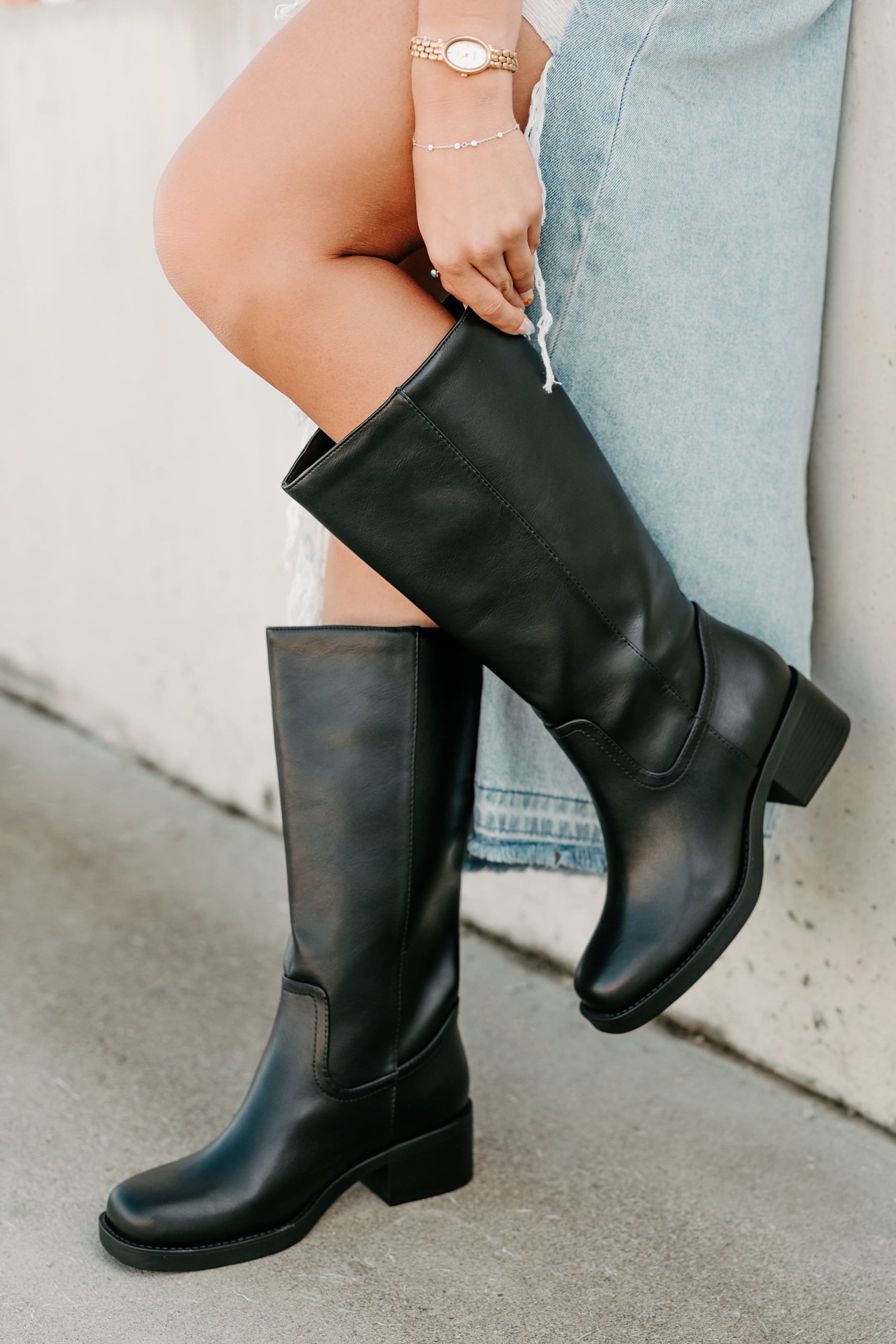 Off The Trail Mid-Calf Faux Leather Boots (Black)-The Formal Wear
