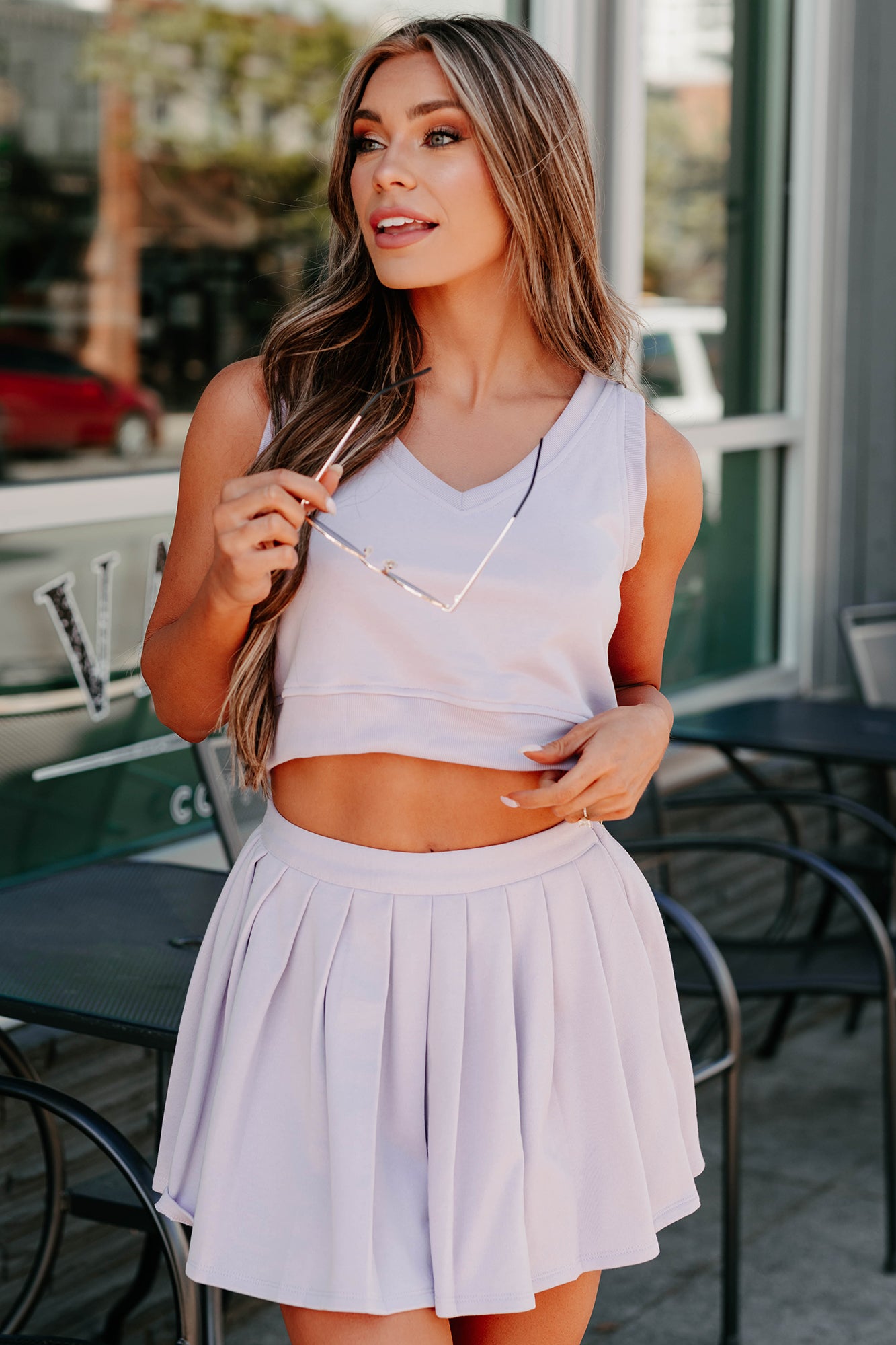 Ace The Look Vest Top & Pleated Skirt Set (Lavender)-The Formal Wear