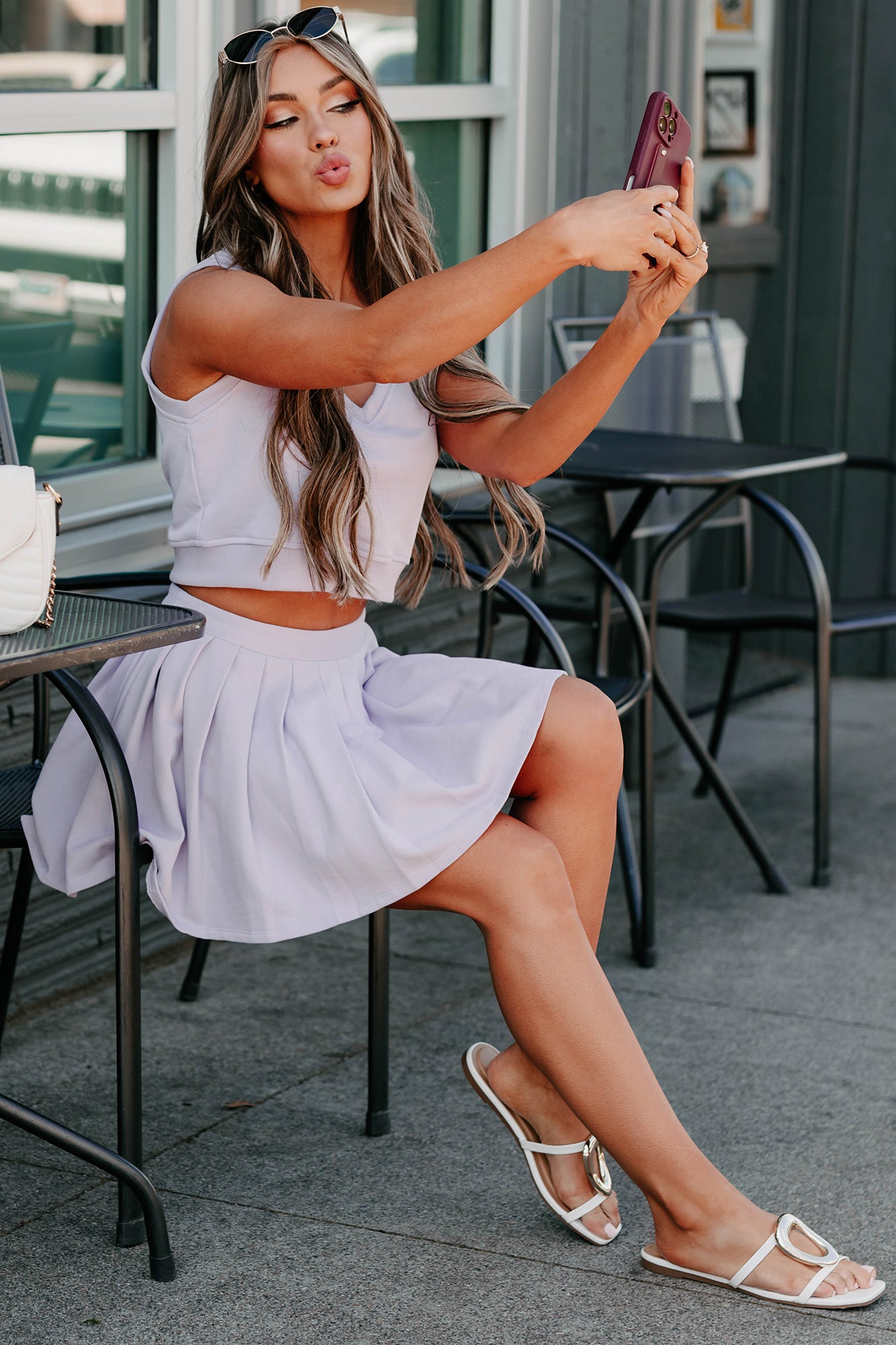 Ace The Look Vest Top & Pleated Skirt Set (Lavender)-The Formal Wear