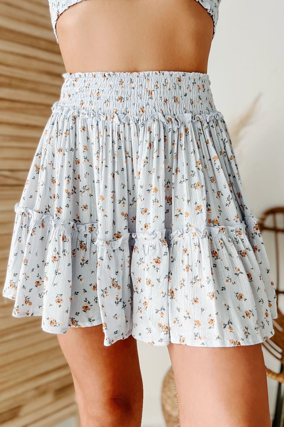 Total Cutie Floral Two-Piece Skirt Set (Light Blue)-The Formal Wear
