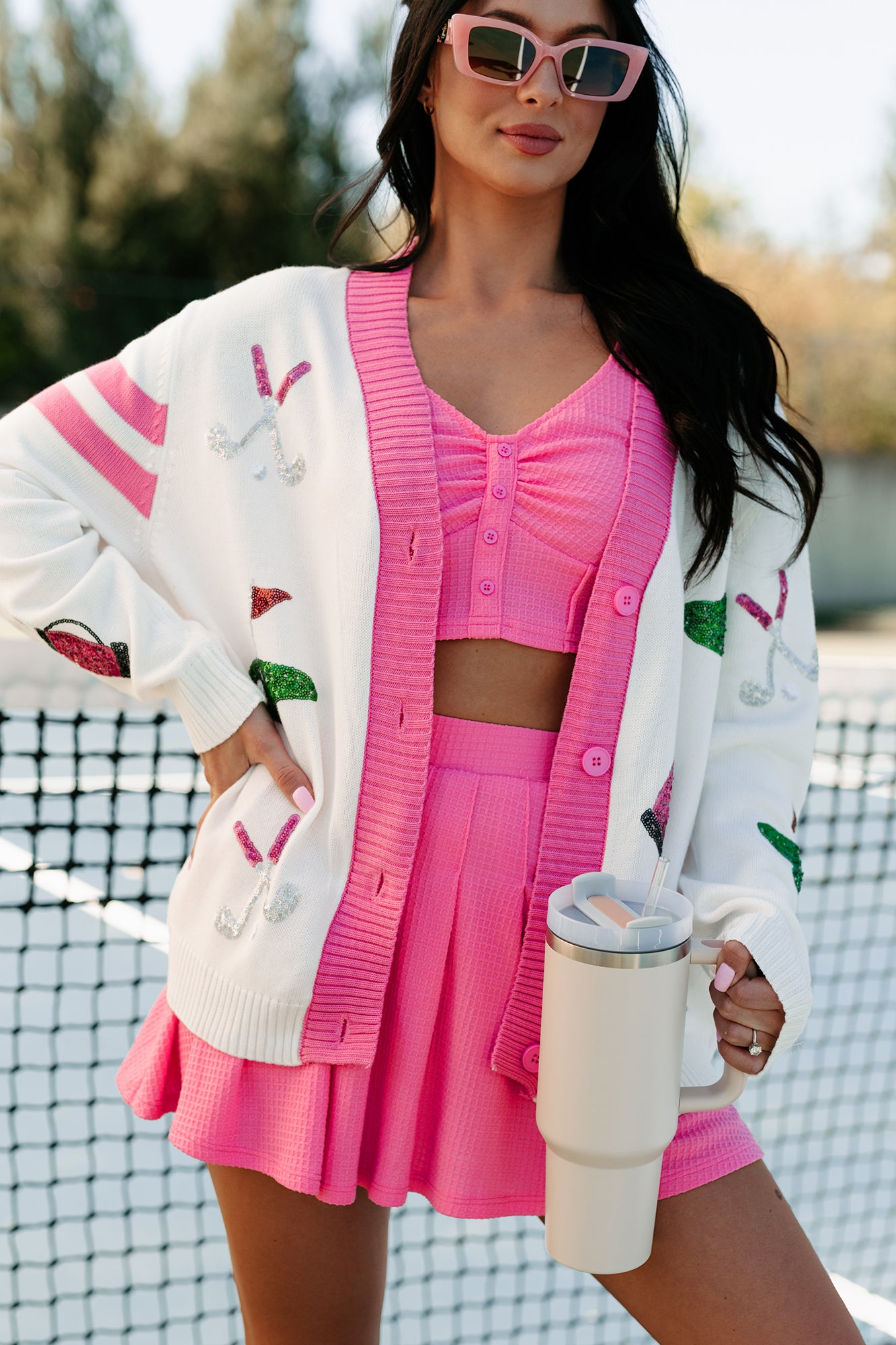 The Perfect Putt Golf Sequins Cardigan (White)-The Formal Wear