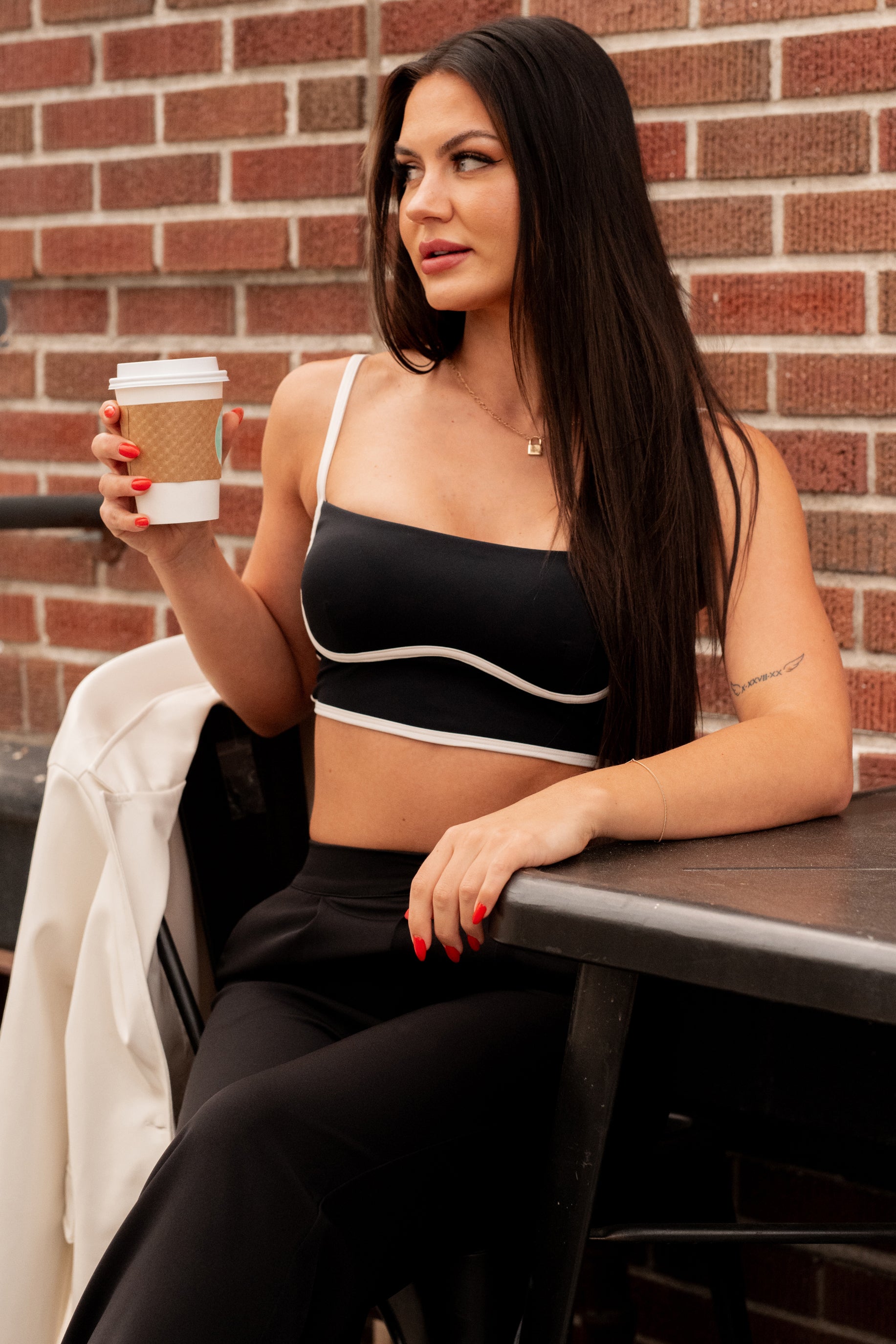 Unstoppable Energy Contrast Trim Brami Crop Top (Black)-The Formal Wear