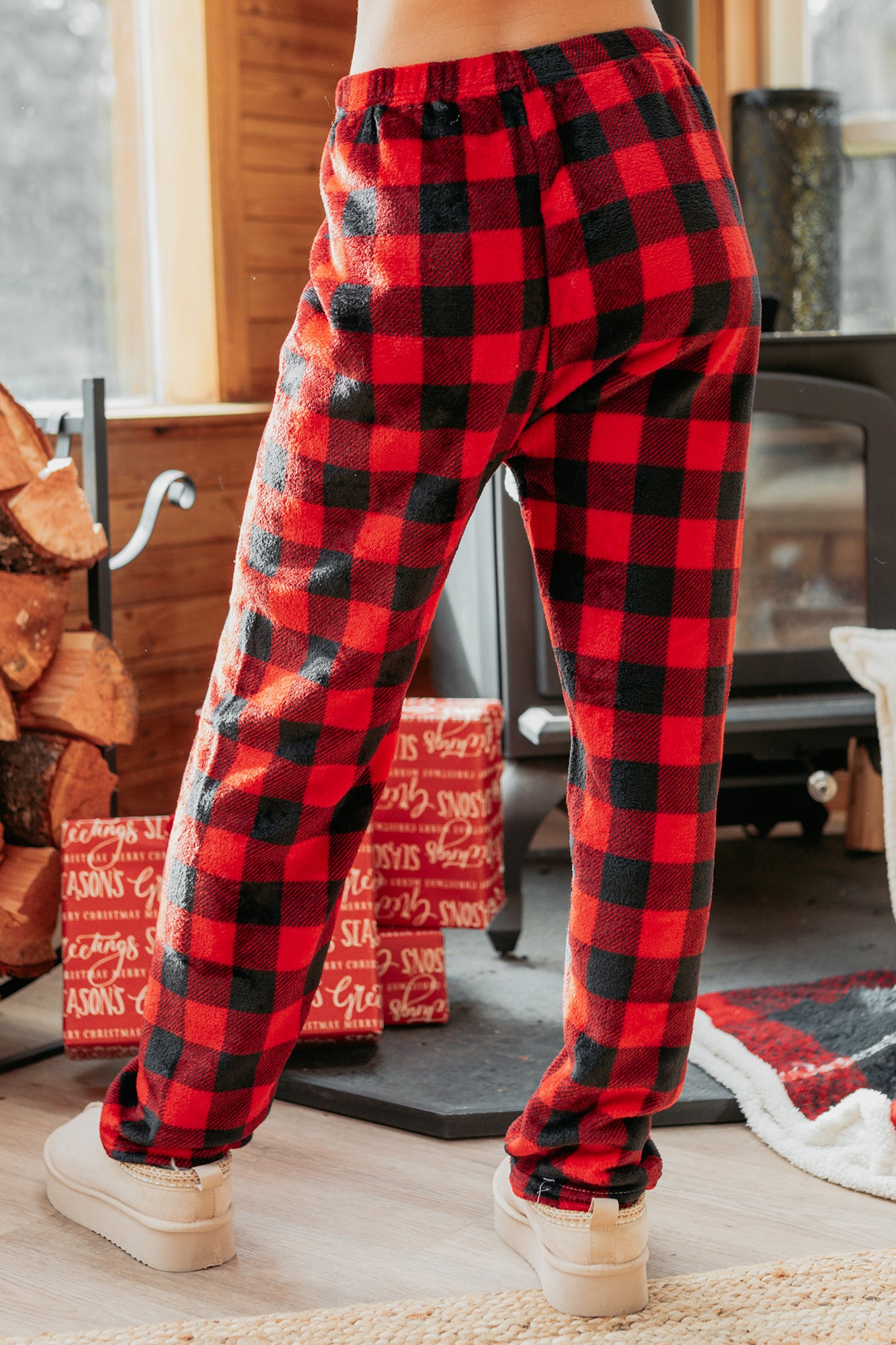 Pure Ease Buffalo Plaid Fleece Pajama Pants (Red/Black)-The Formal Wear