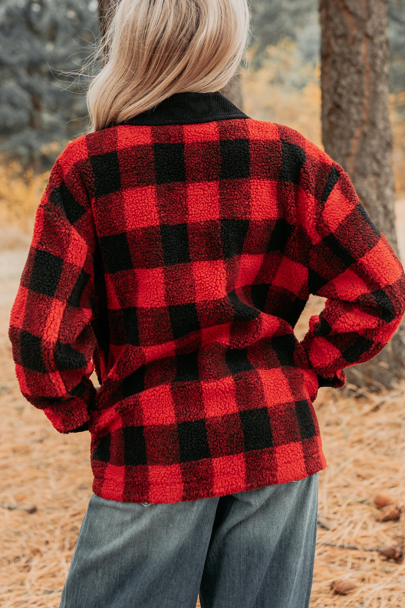 Holiday Hideaway Plaid Button-Up Sherpa Jacket (Red)-The Formal Wear