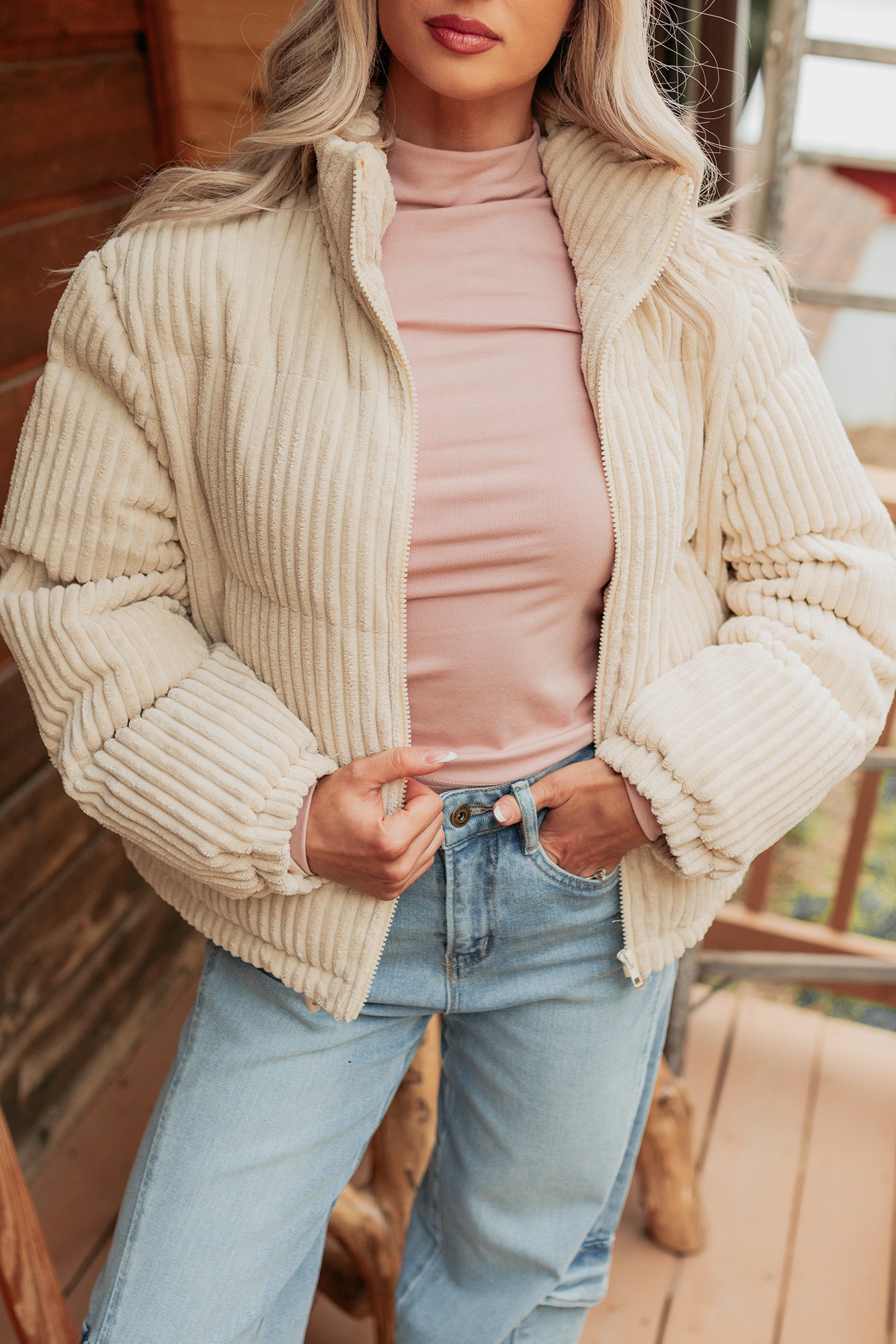 Purely Casual Corduroy Puffer Jacket (Cream)-The Formal Wear