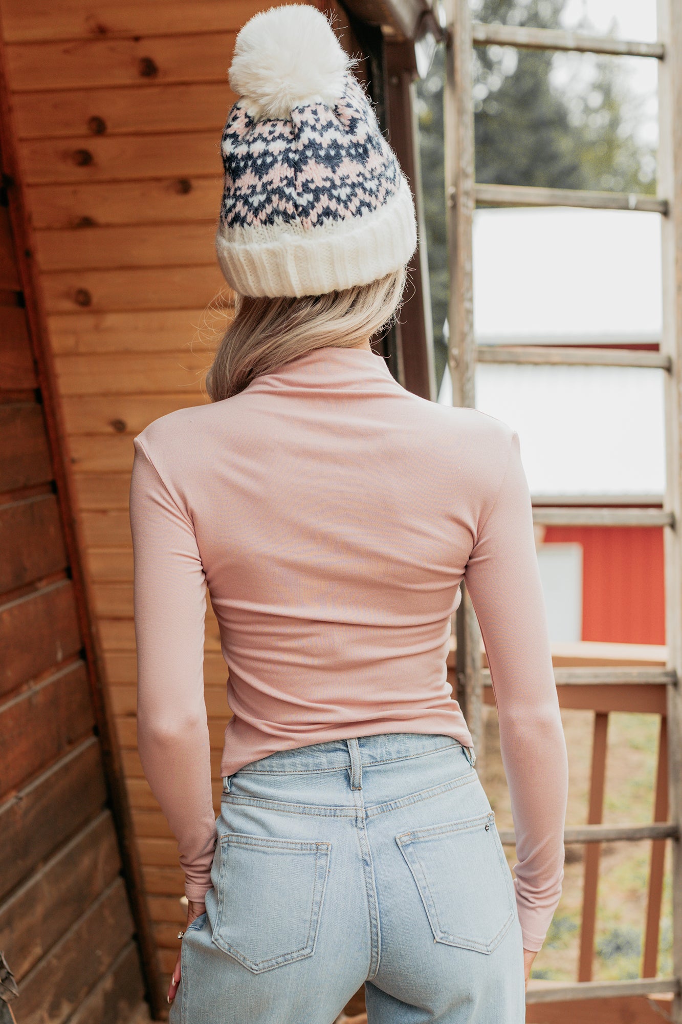 Begging You Mock Neck Long Sleeve Fitted Top (Blush Pink)-The Formal Wear