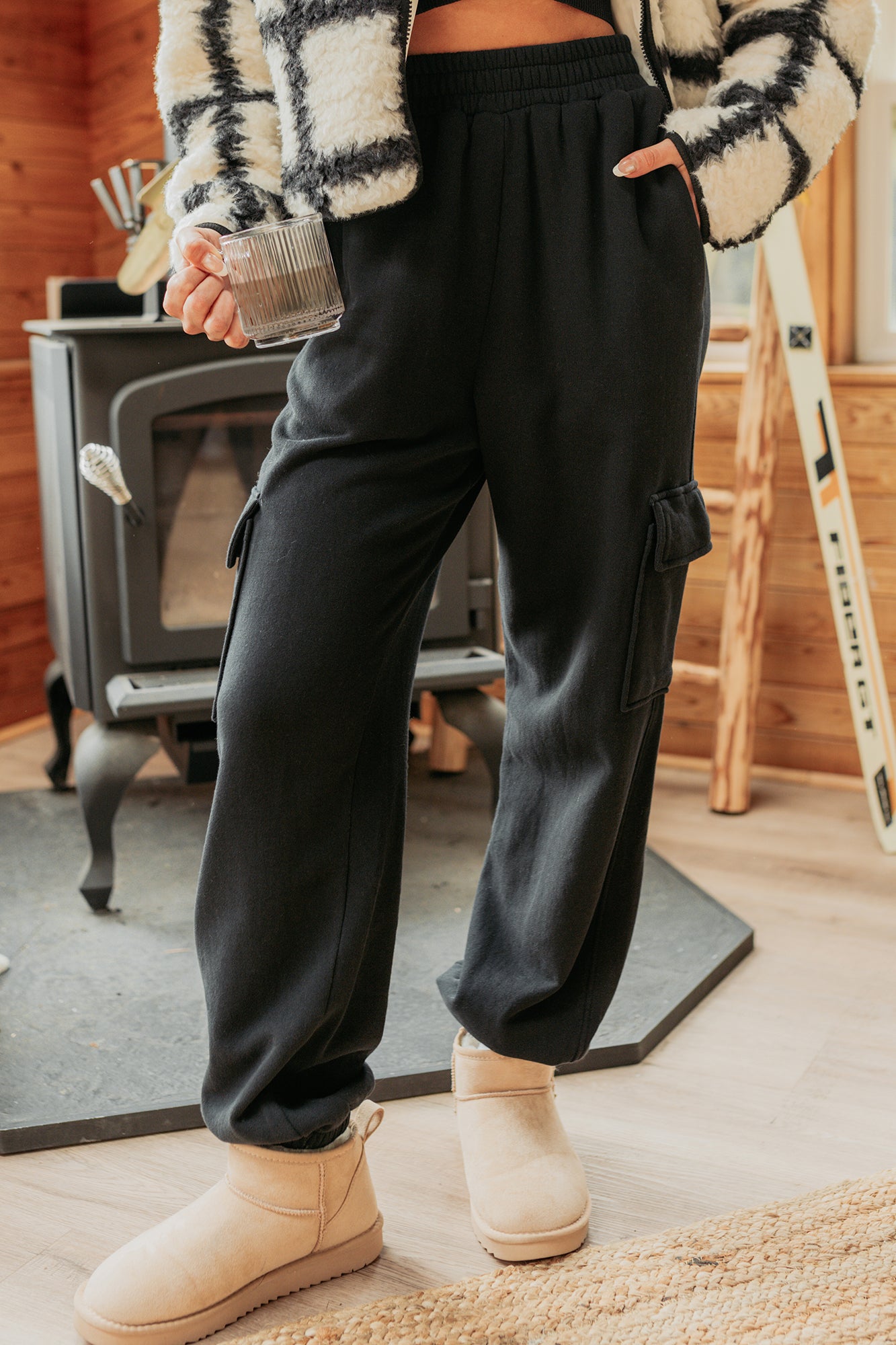 Practicing Patience Fleece Cargo Joggers (Black)-The Formal Wear