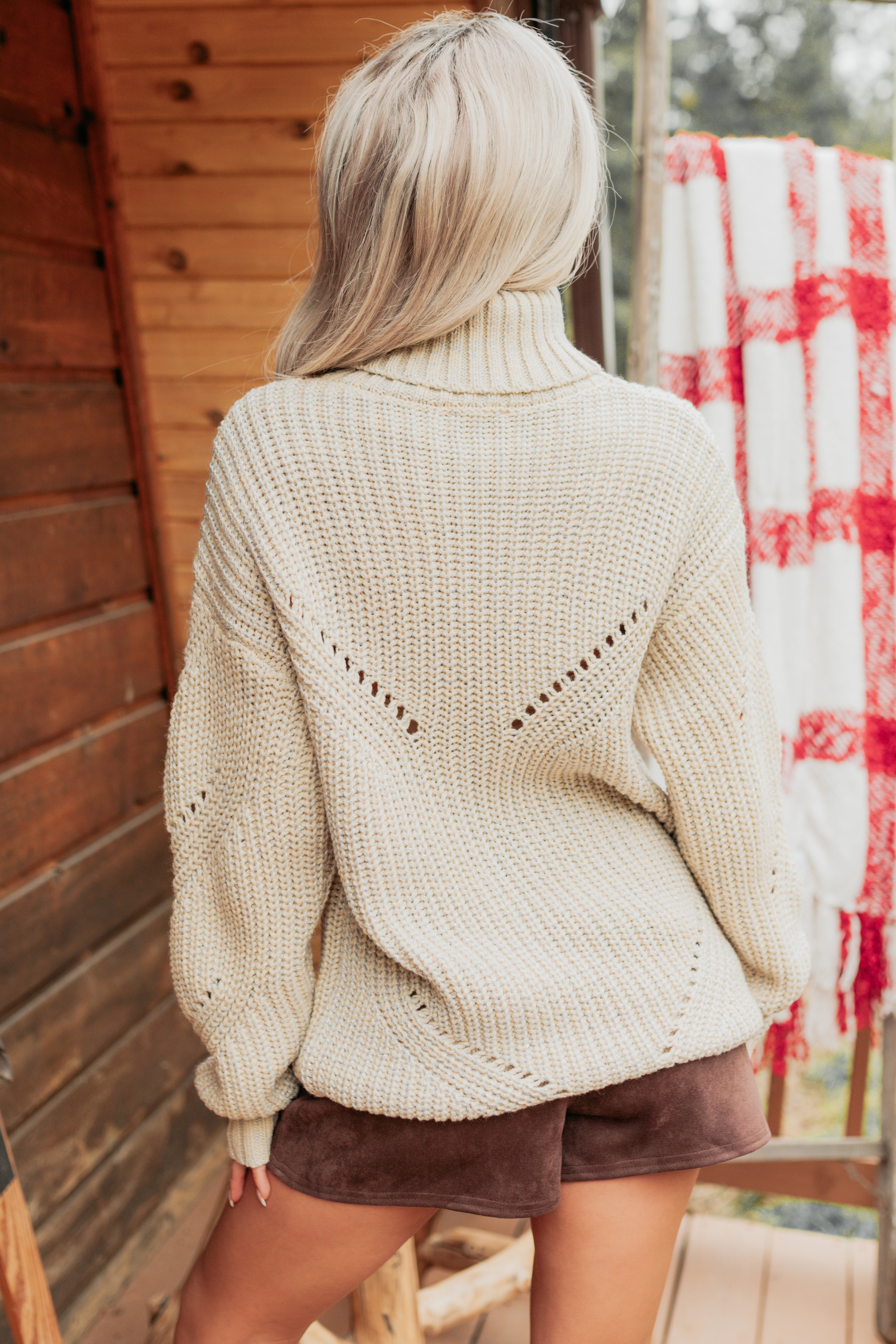 Gentle Days Glittery Turtle Neck Knit Sweater (Oatmeal)-The Formal Wear
