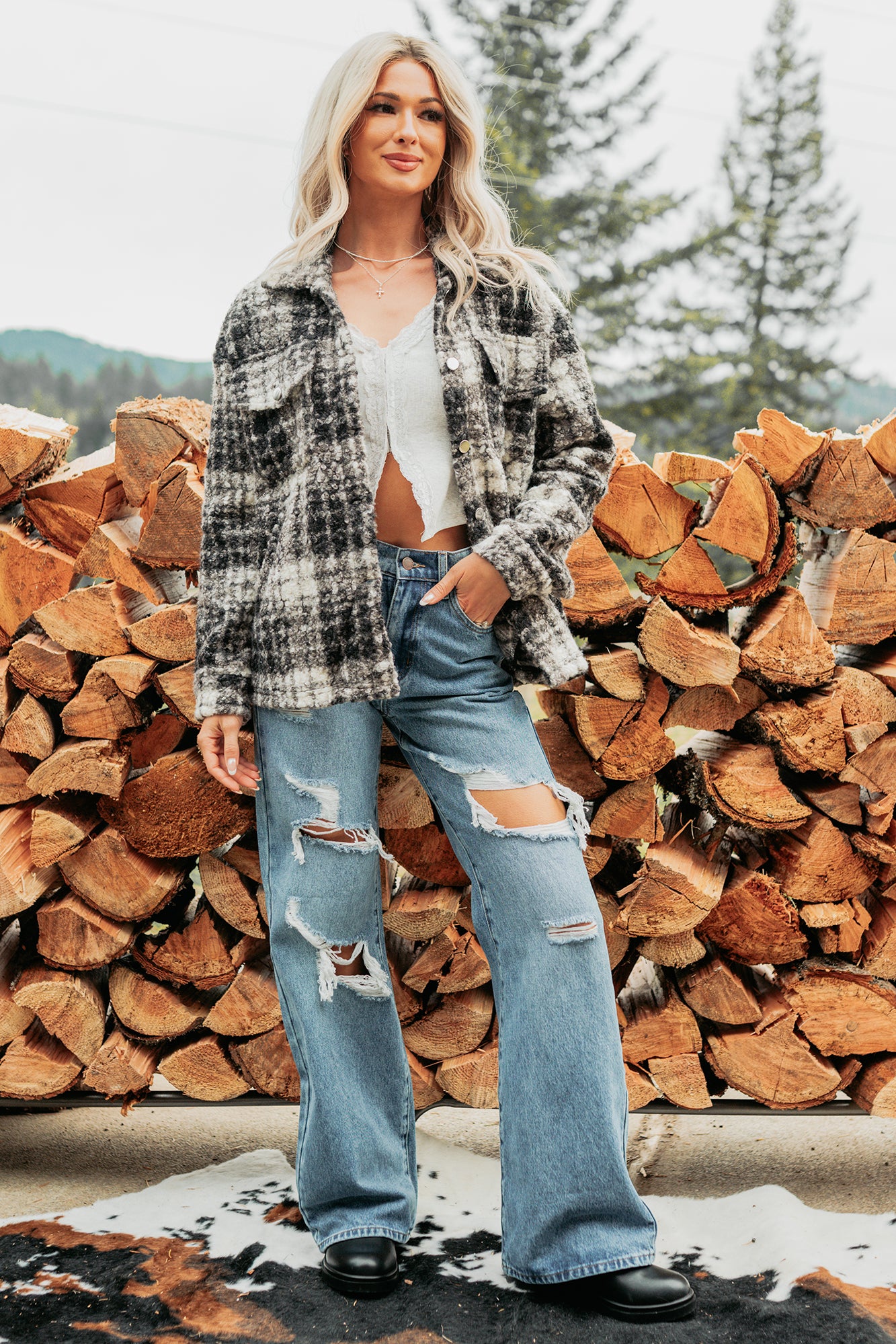 Deadline Driven Plaid Boucle Button-Up Jacket (Black)-The Formal Wear