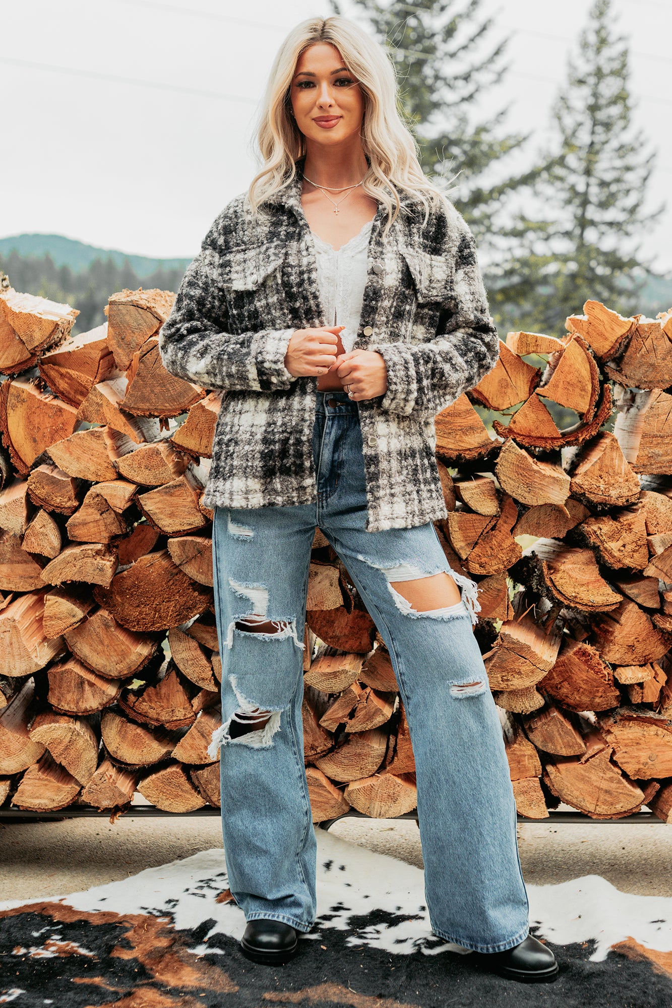 Deadline Driven Plaid Boucle Button-Up Jacket (Black)-The Formal Wear