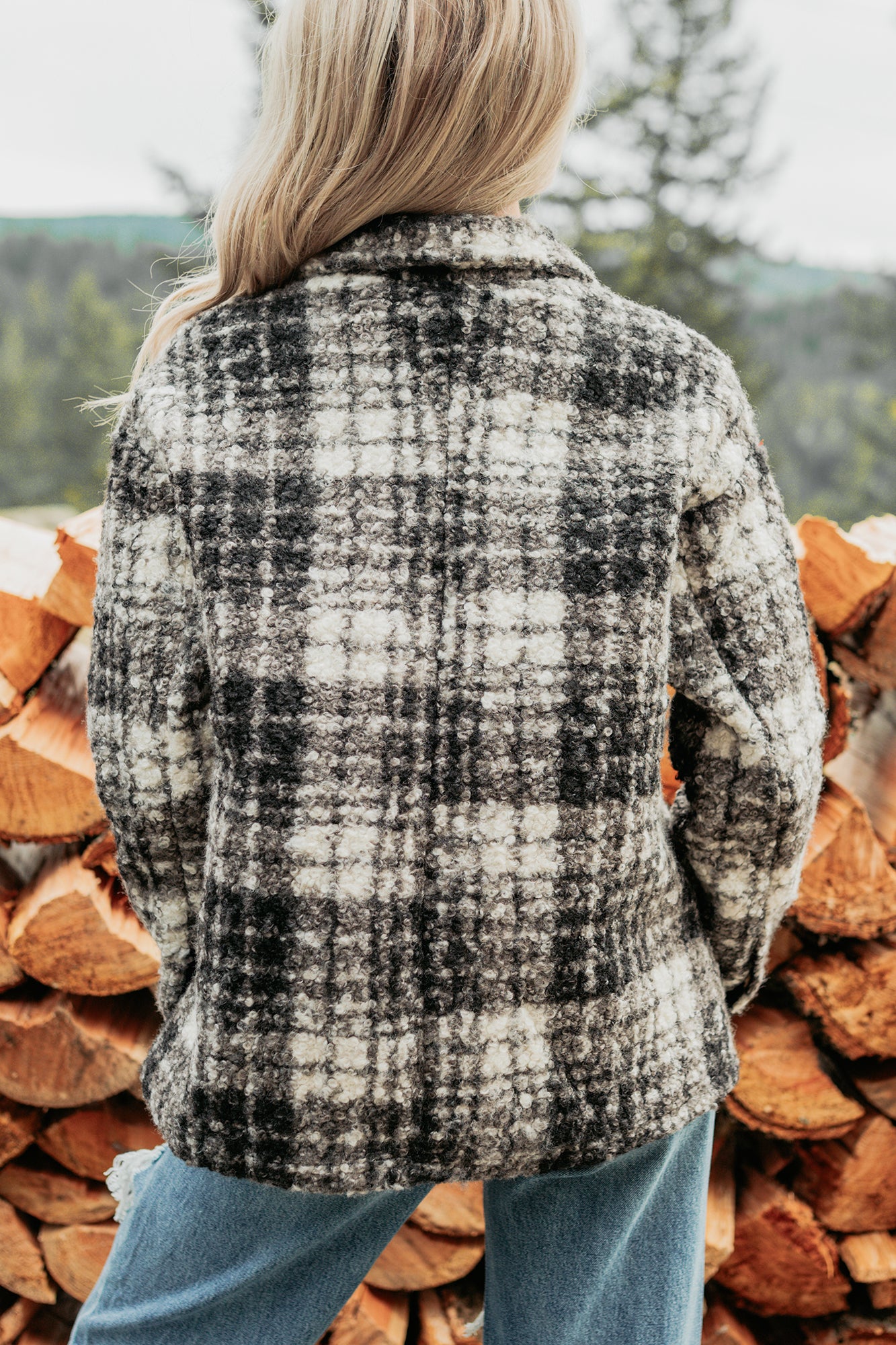 Deadline Driven Plaid Boucle Button-Up Jacket (Black)-The Formal Wear