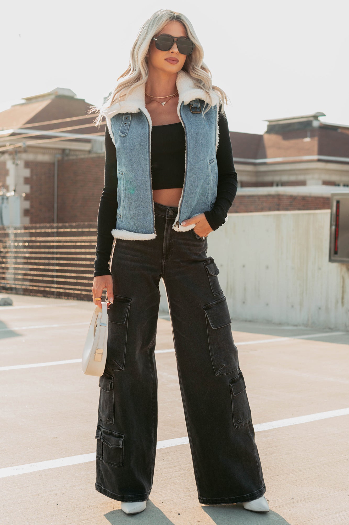 Rewriting Myself Sherpa Denim Vest (Medium Wash)-The Formal Wear