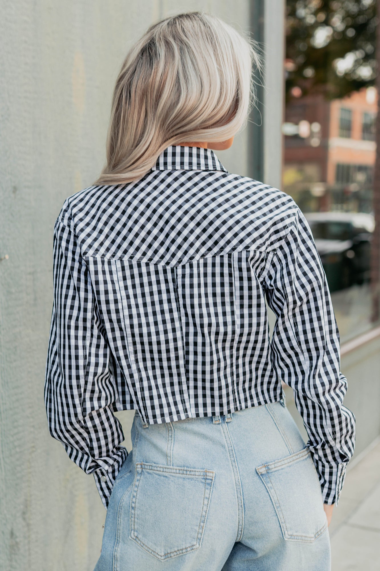 Morning Markets Signature 8 Gingham Crop Shirt (Black)-The Formal Wear
