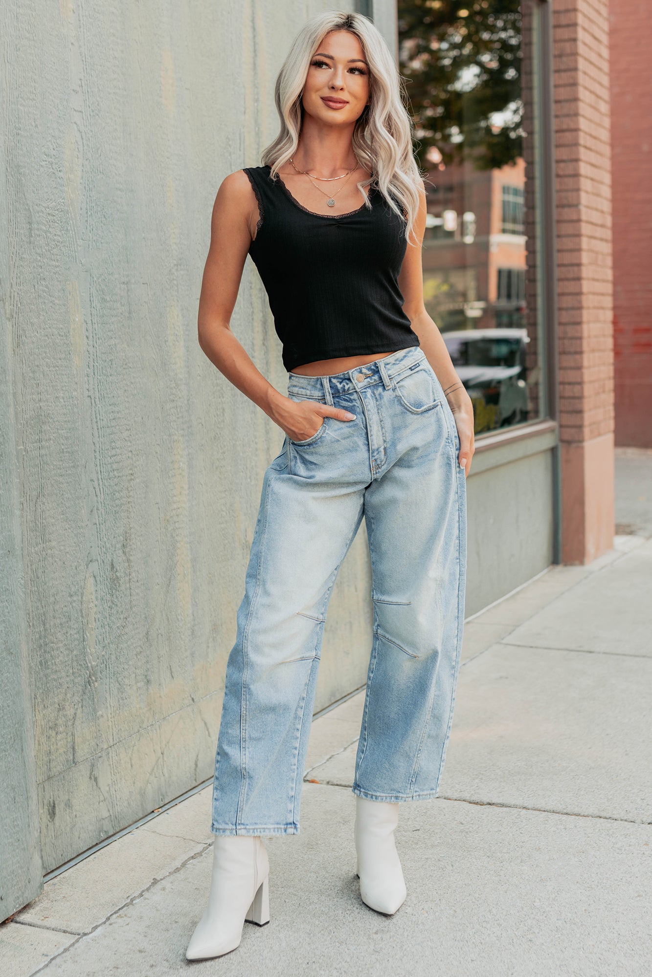 Bed Of Roses Ribbed Lace Trim Tank Top (Black)-The Formal Wear