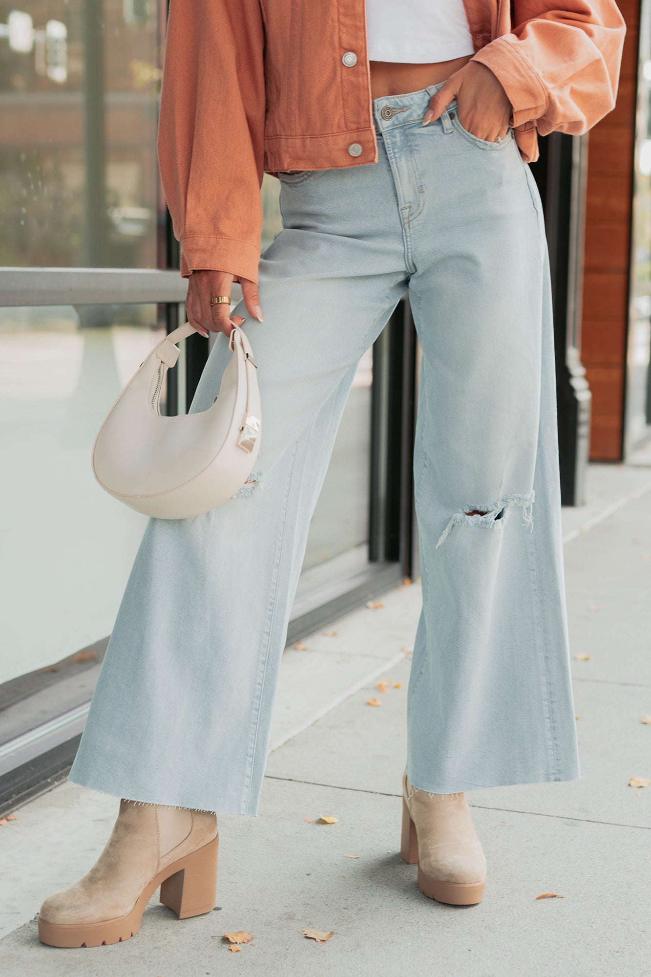 Vivienne Wide Leg Ripped Hidden Jeans (Light)-The Formal Wear