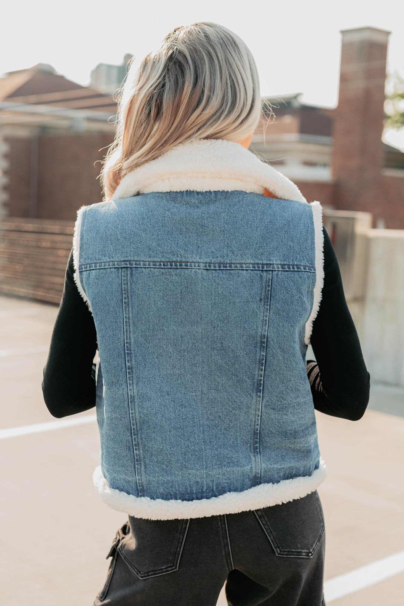 Rewriting Myself Sherpa Denim Vest (Medium Wash)-The Formal Wear