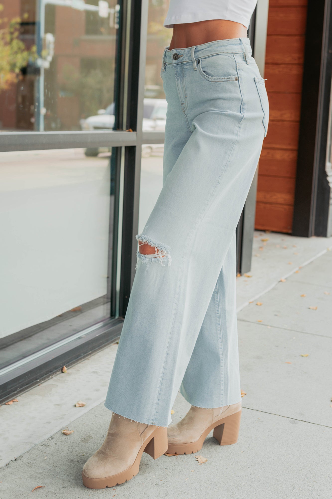 Vivienne Wide Leg Ripped Hidden Jeans (Light)-The Formal Wear