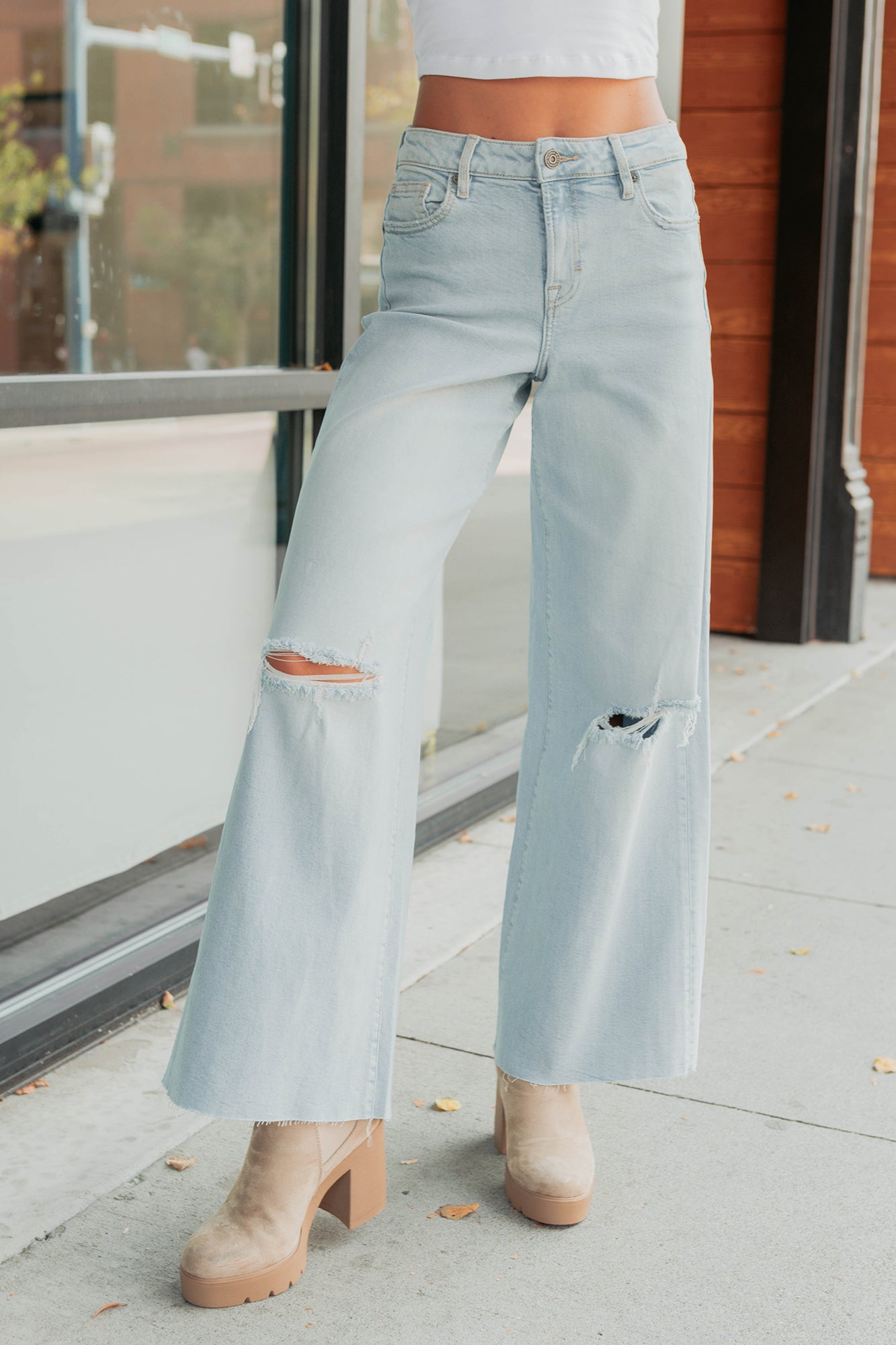Vivienne Wide Leg Ripped Hidden Jeans (Light)-The Formal Wear