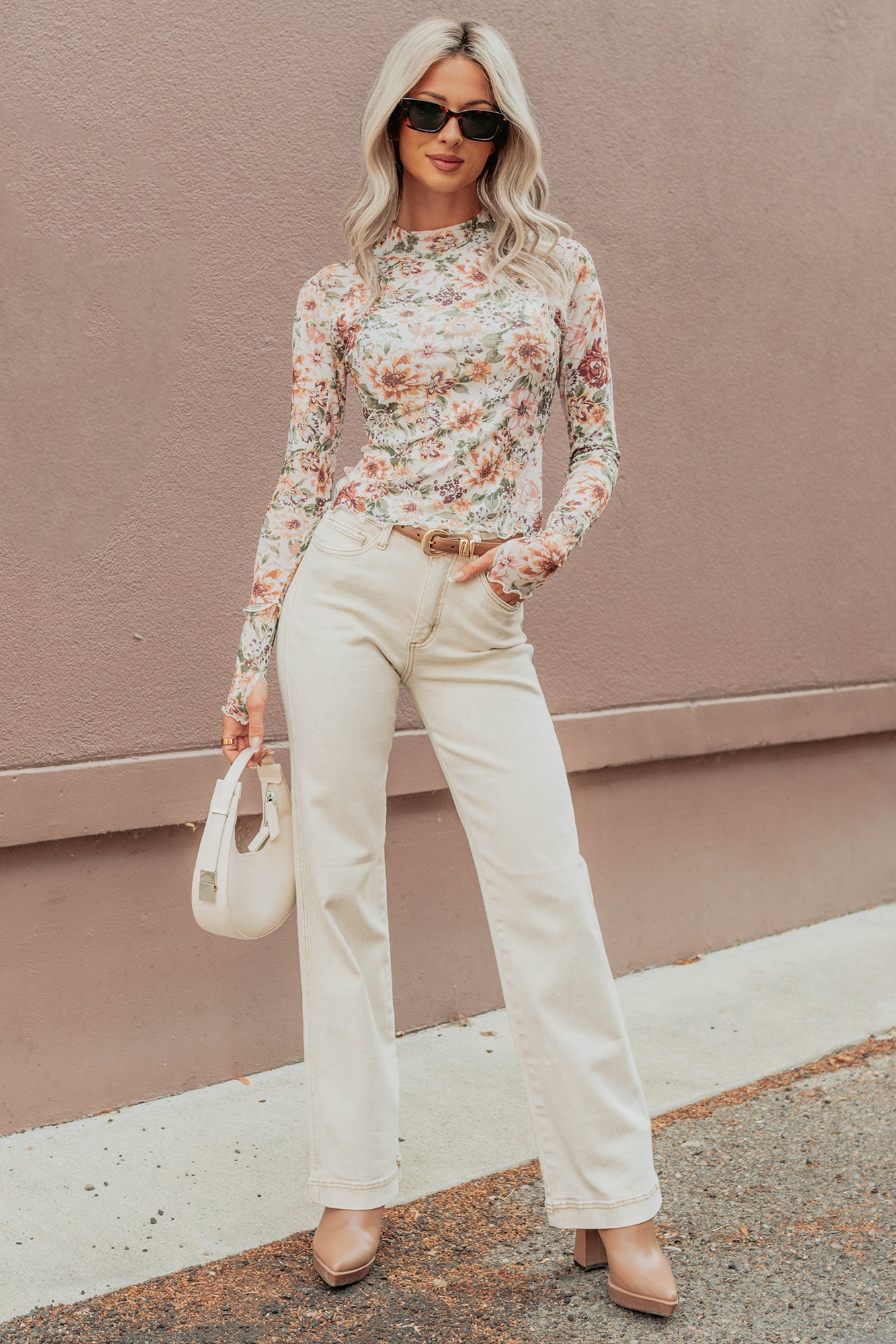 Haven Tummy Control Saige Denim Straight Jeans (Light Beige)-The Formal Wear