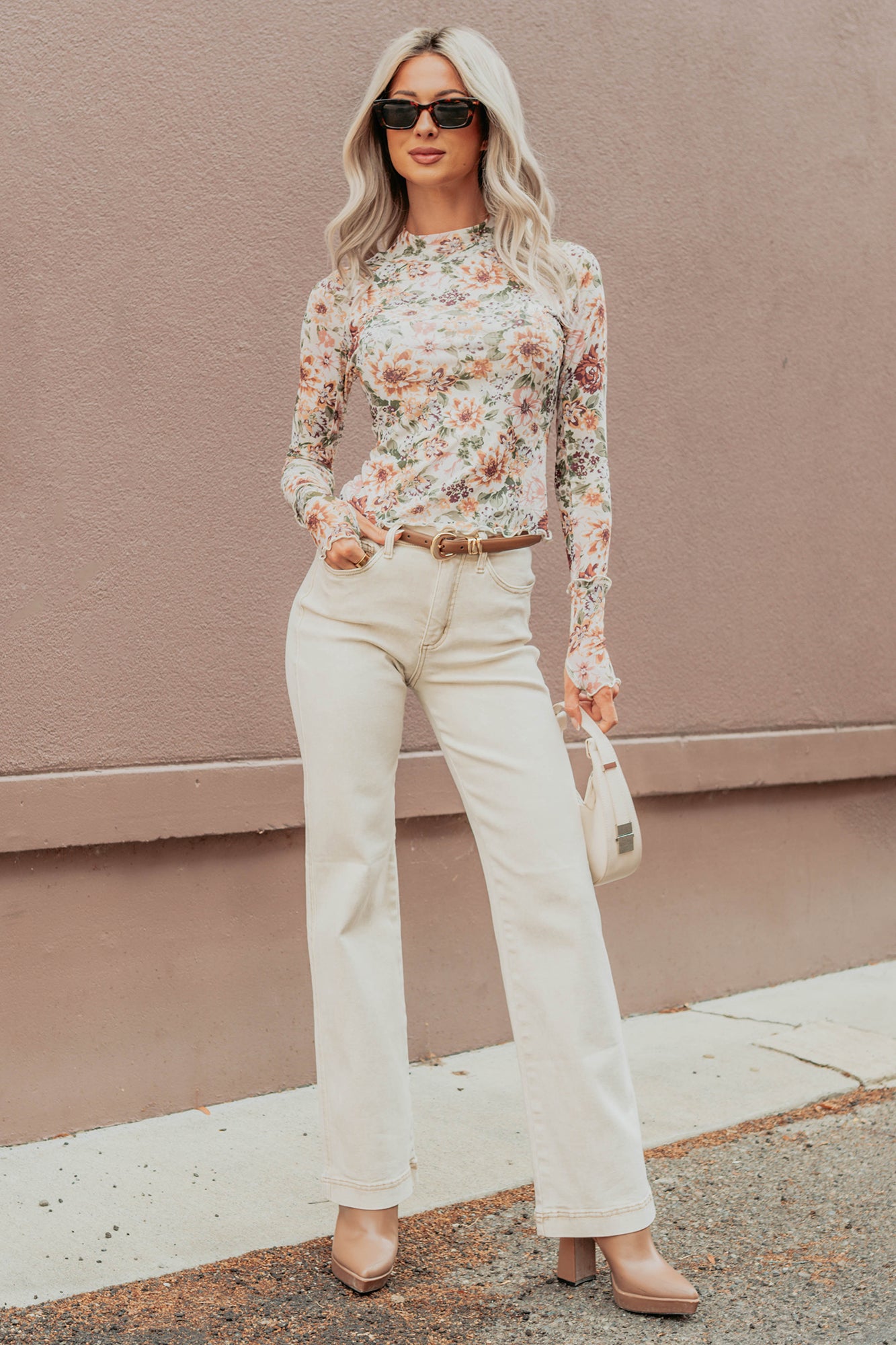 Haven Tummy Control Saige Denim Straight Jeans (Light Beige)-The Formal Wear