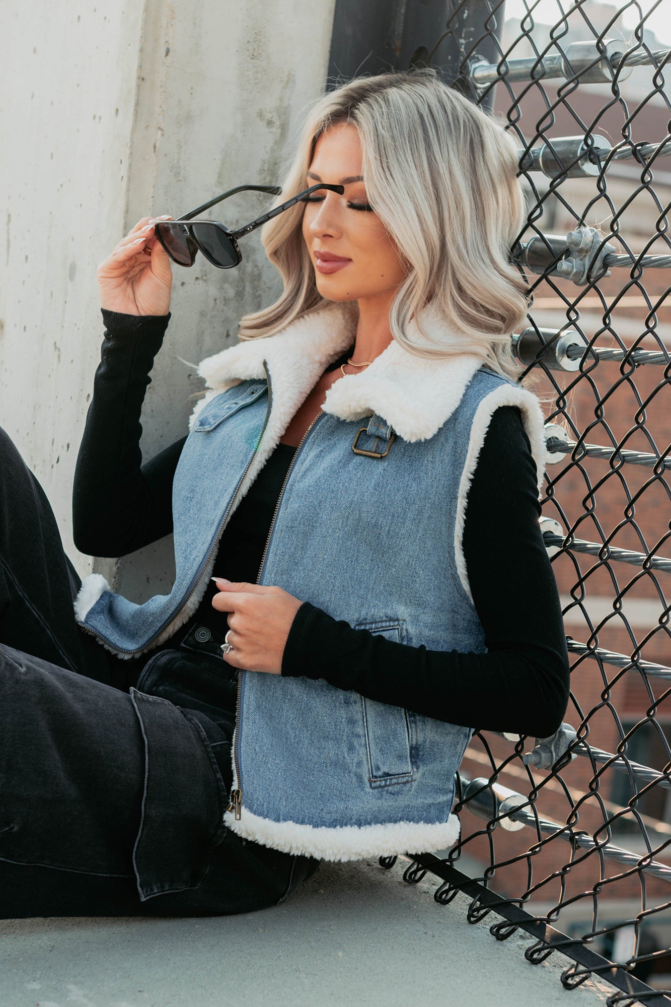 Rewriting Myself Sherpa Denim Vest (Medium Wash)-The Formal Wear