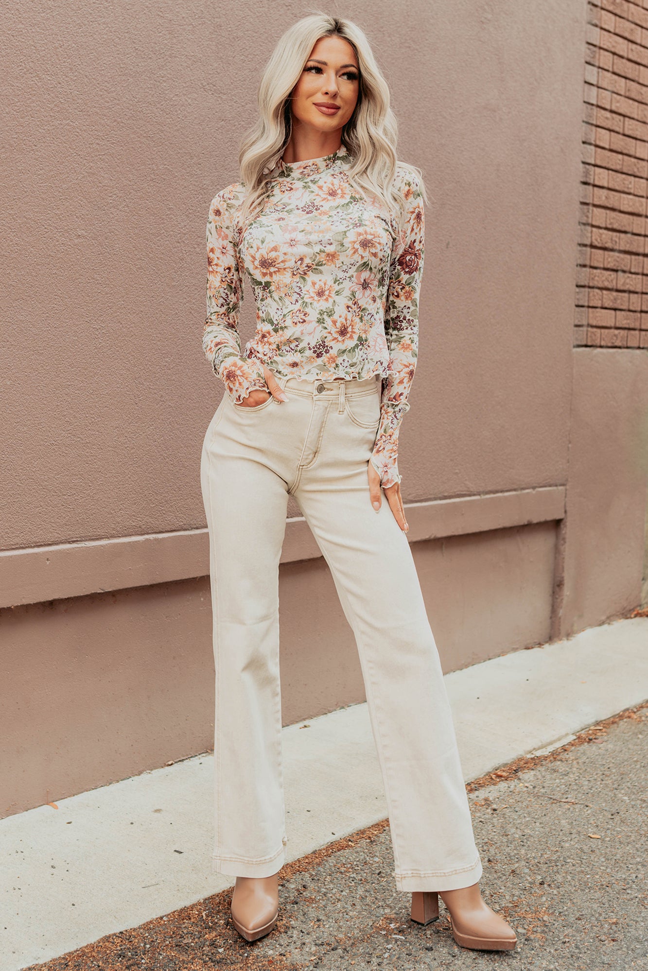 Haven Tummy Control Saige Denim Straight Jeans (Light Beige)-The Formal Wear