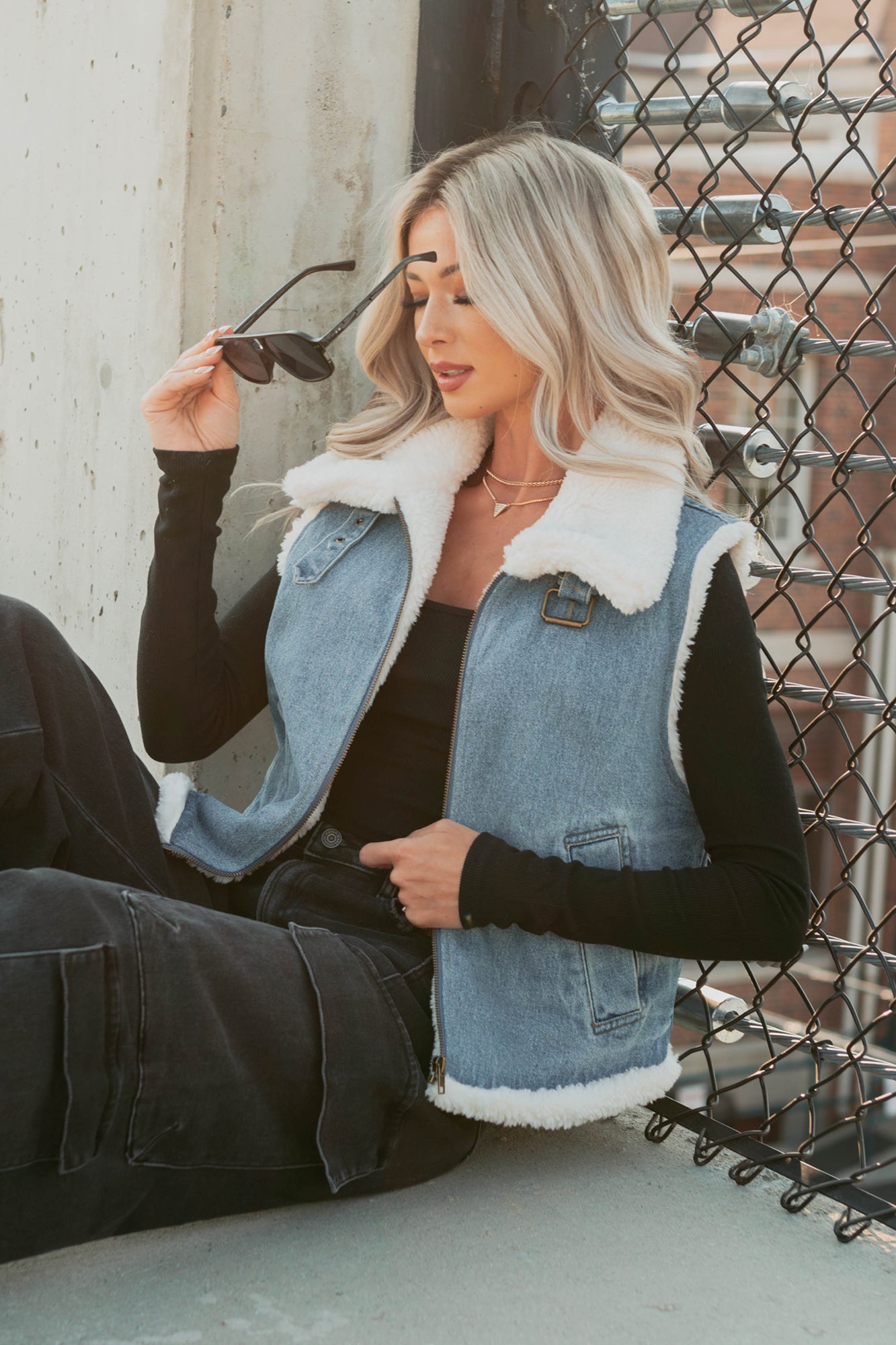 Rewriting Myself Sherpa Denim Vest (Medium Wash)-The Formal Wear