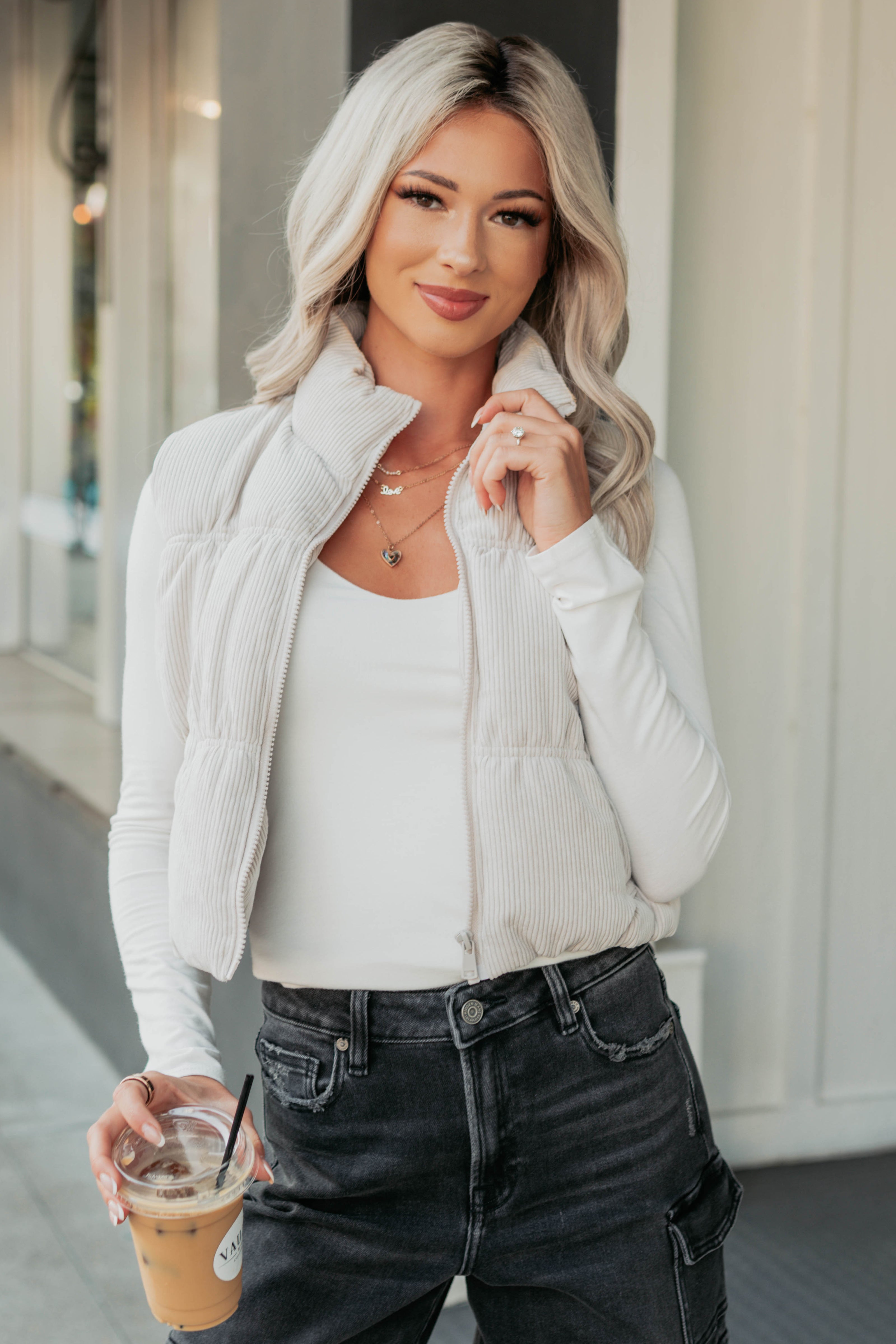 Deep Connections Corduroy Puffer Vest (Cream)-The Formal Wear