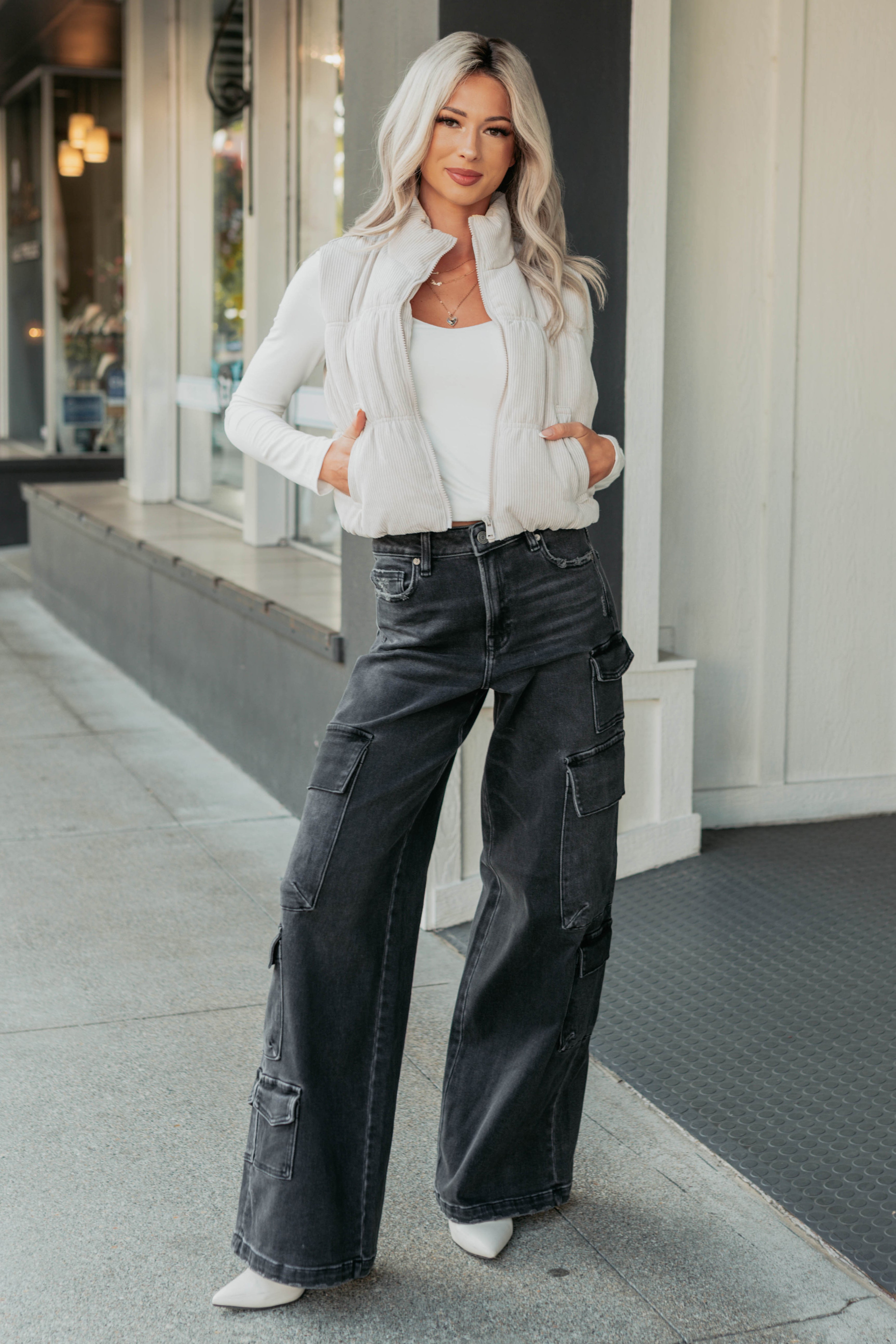 Deep Connections Corduroy Puffer Vest (Cream)-The Formal Wear